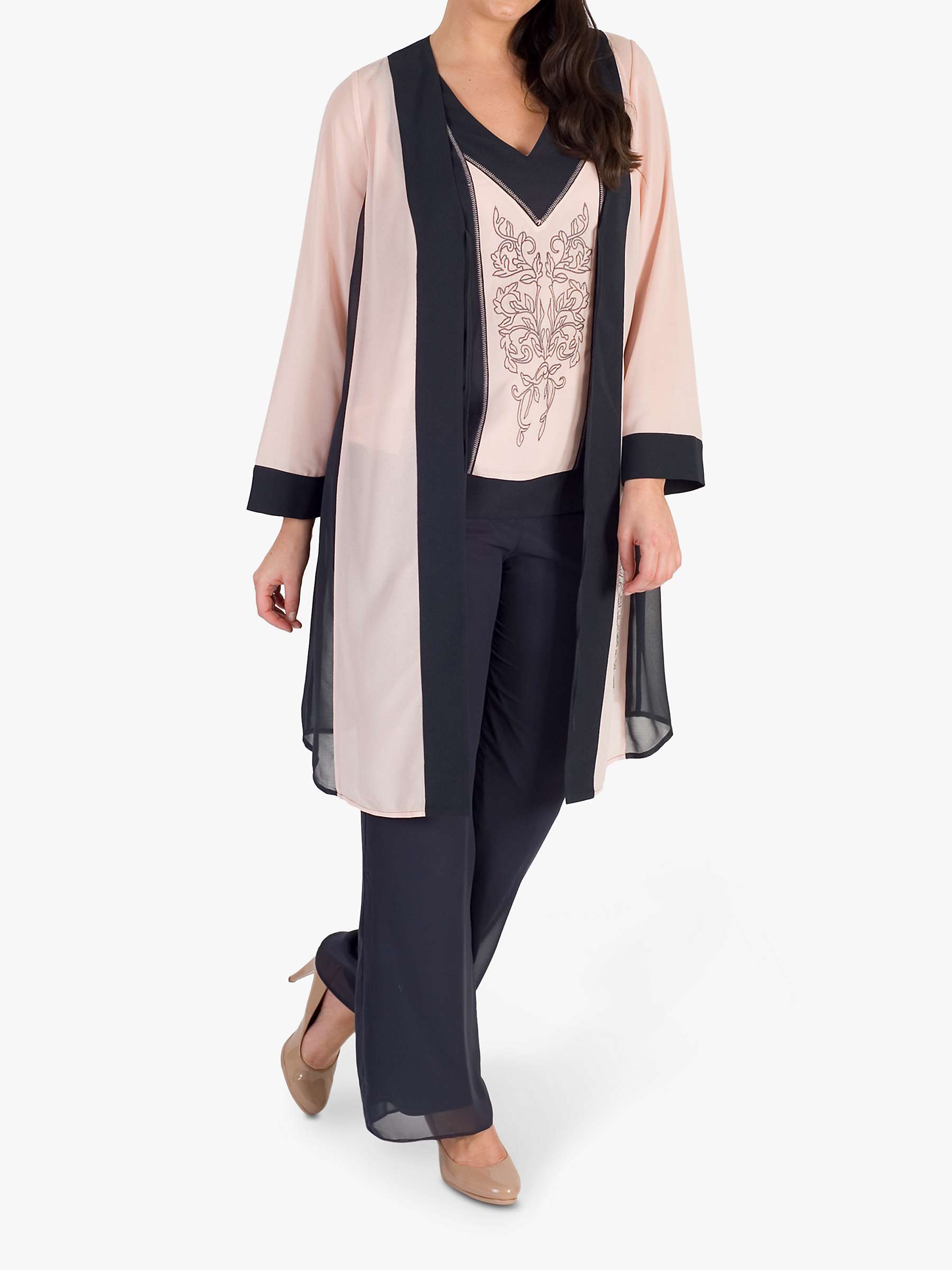 Buy Chesca Contrast Trim Embroidered Chiffon Coat, Smoke/Shell Online at johnlewis.com