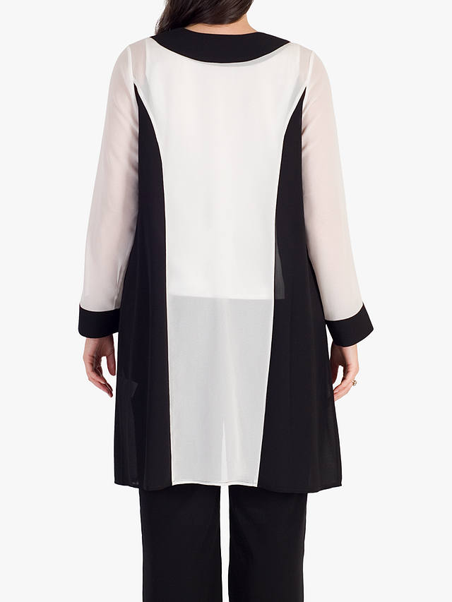Chesca Contrast Trim Embroidered Chiffon Coat, Black/Ivory