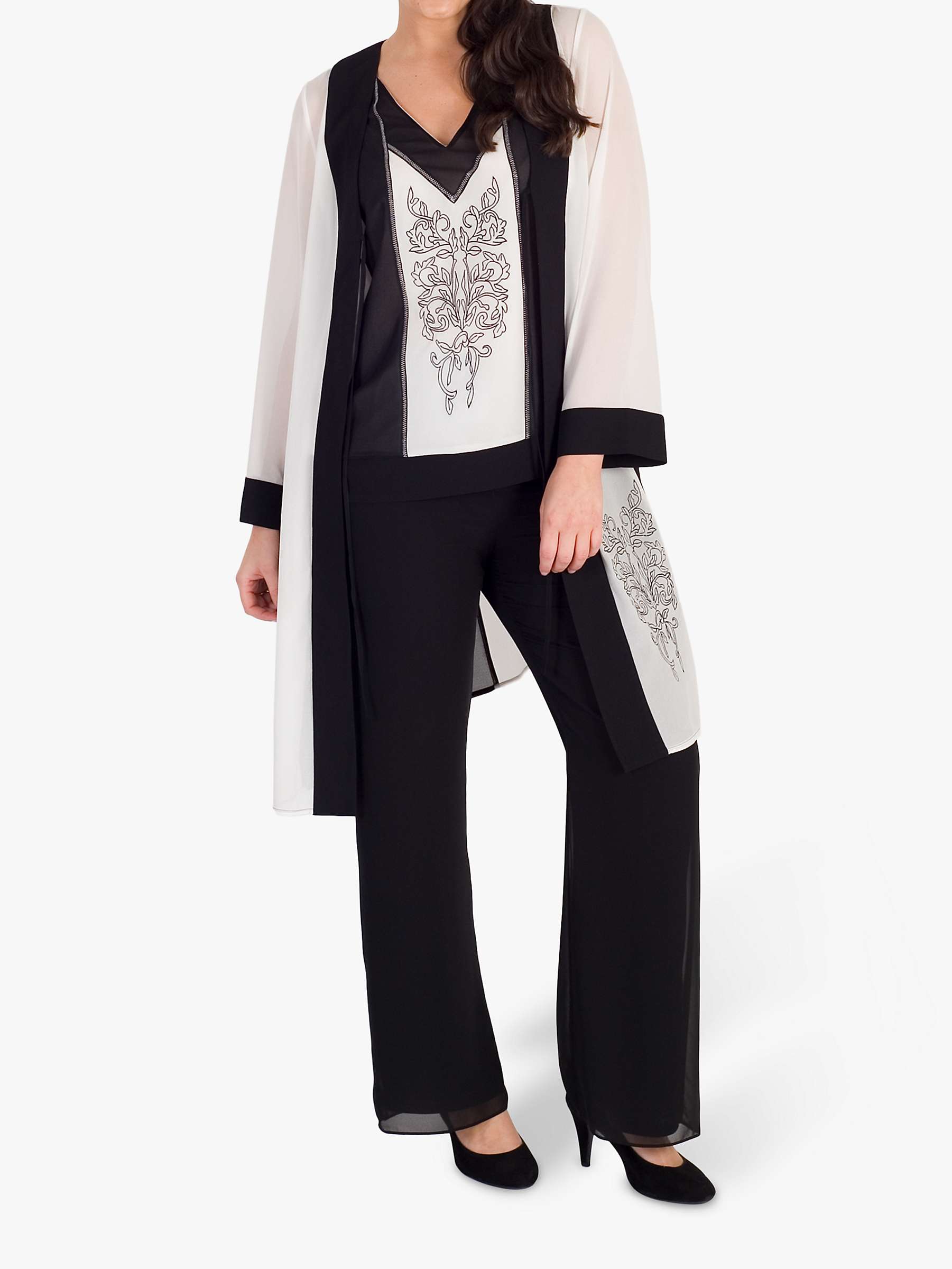Buy Chesca Contrast Trim Embroidered Chiffon Coat, Black/Ivory Online at johnlewis.com
