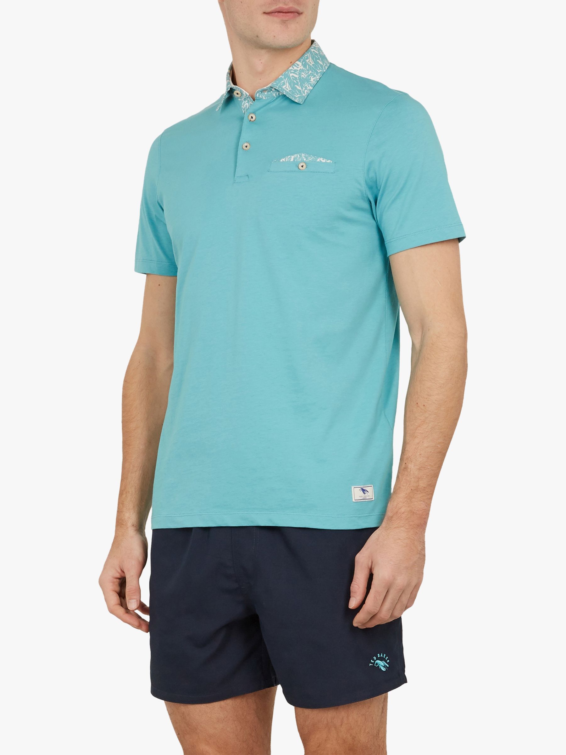 Ted Baker Wale Printed Collar Polo Shirt, Turquoise