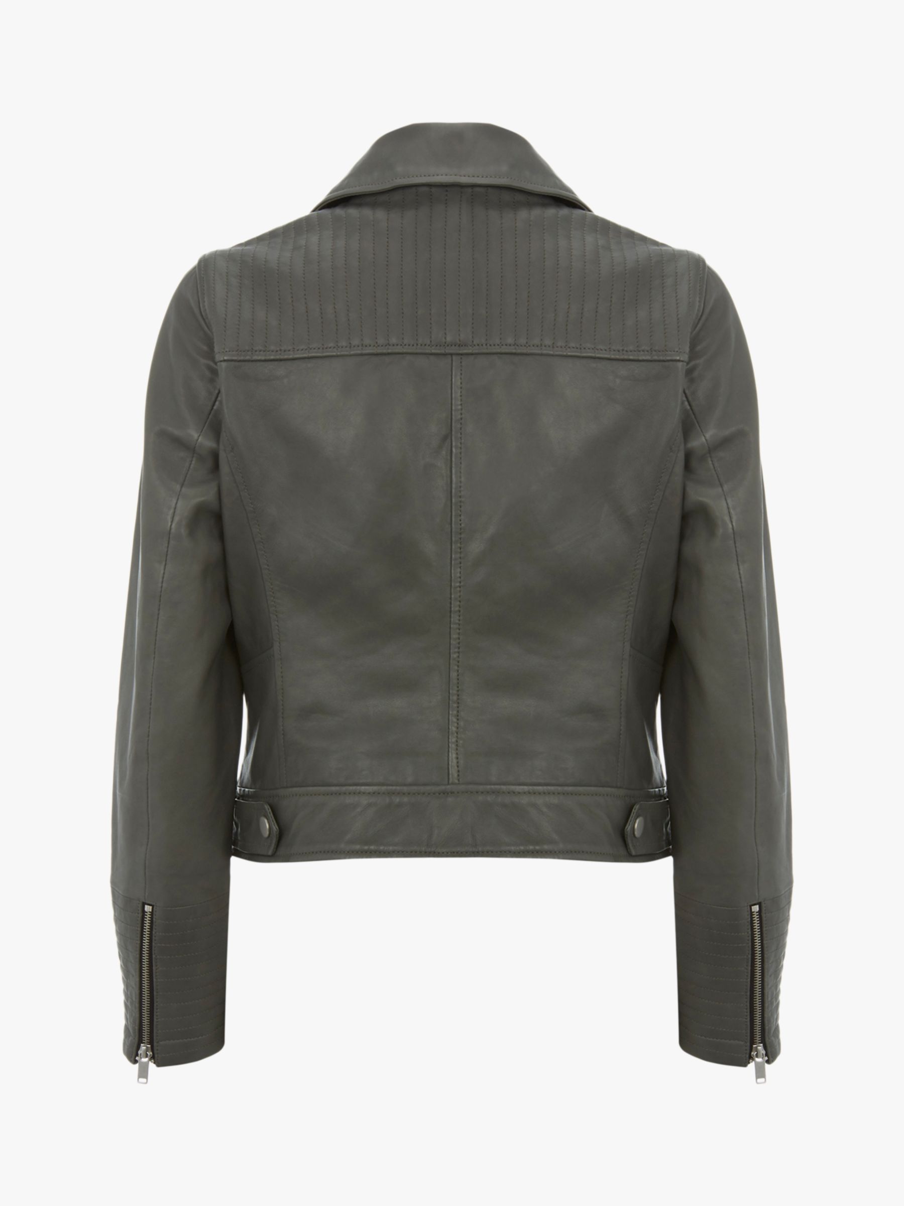 Mint Velvet Leather Zip Biker Jacket, Green at John Lewis & Partners