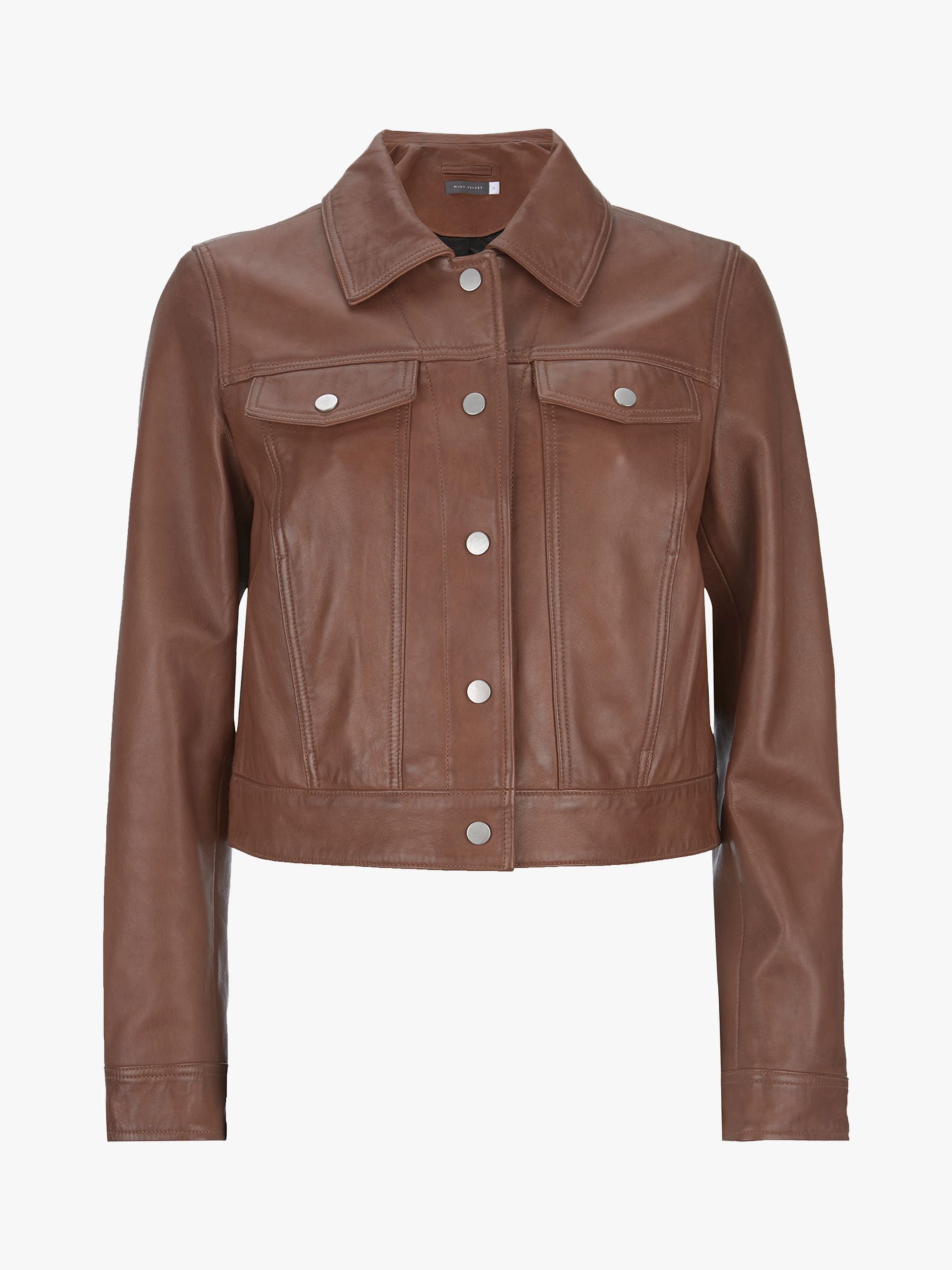 Mint Velvet Leather Biker Jacket, Tan at John Lewis & Partners