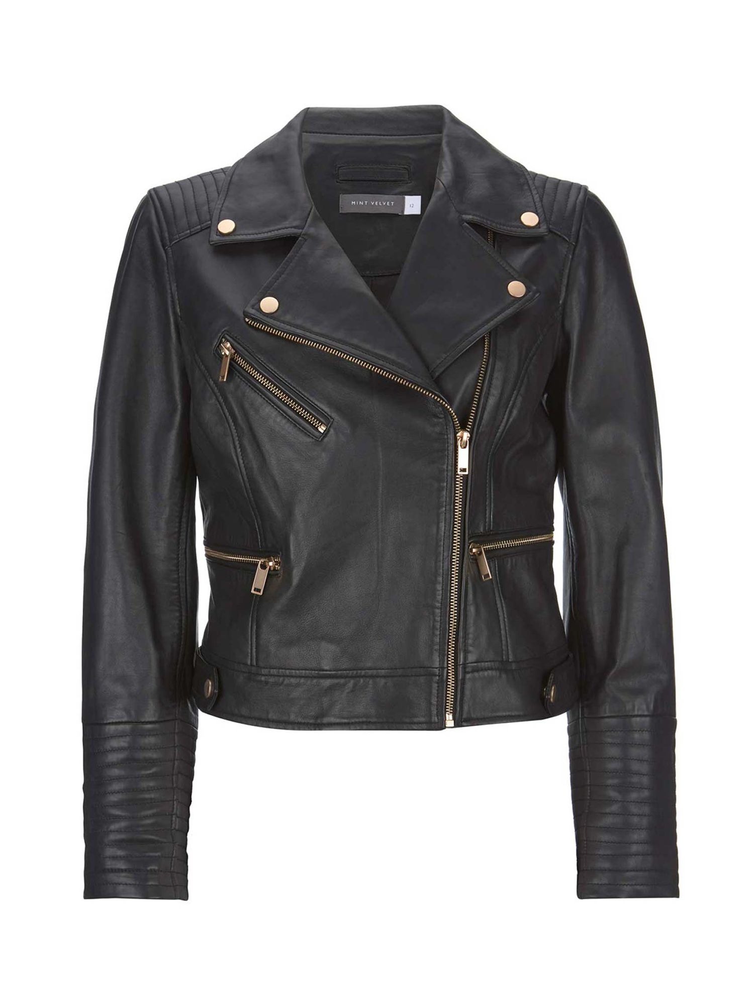 Buy Mint Velvet Leather Zip Biker Jacket, Black Online at johnlewis.com