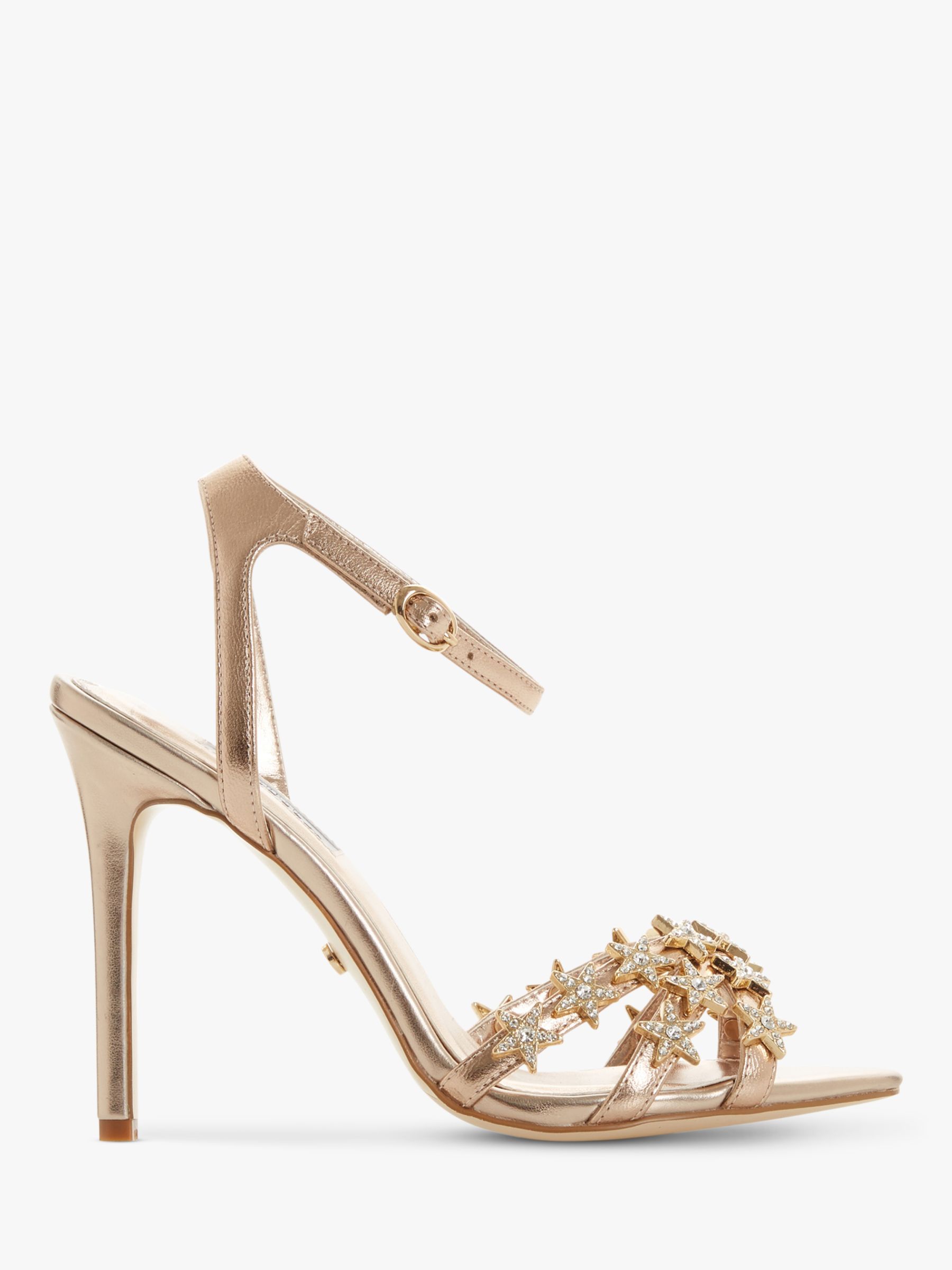 dune strappy rose gold heeled sandal
