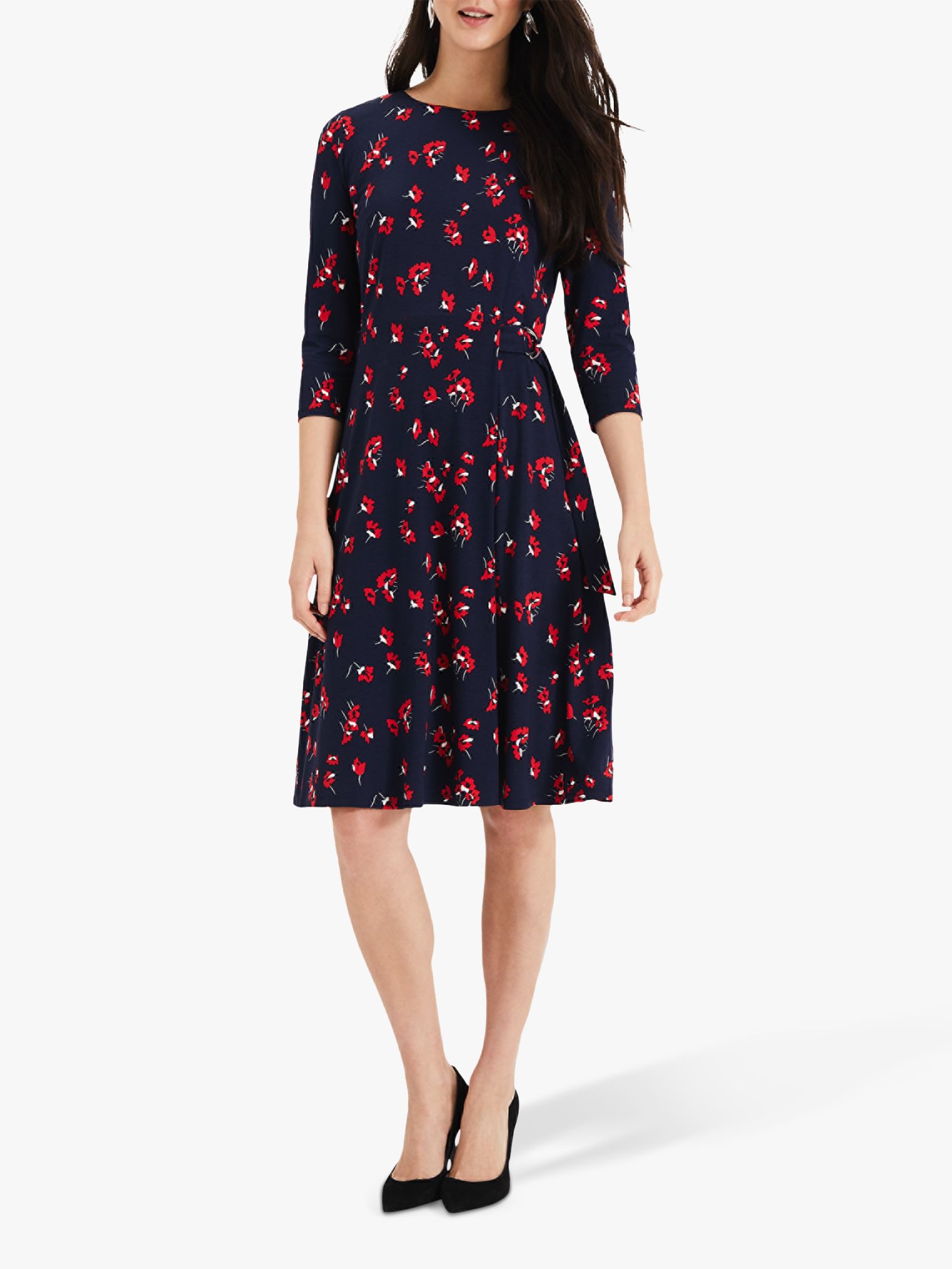 navy and red floral dress