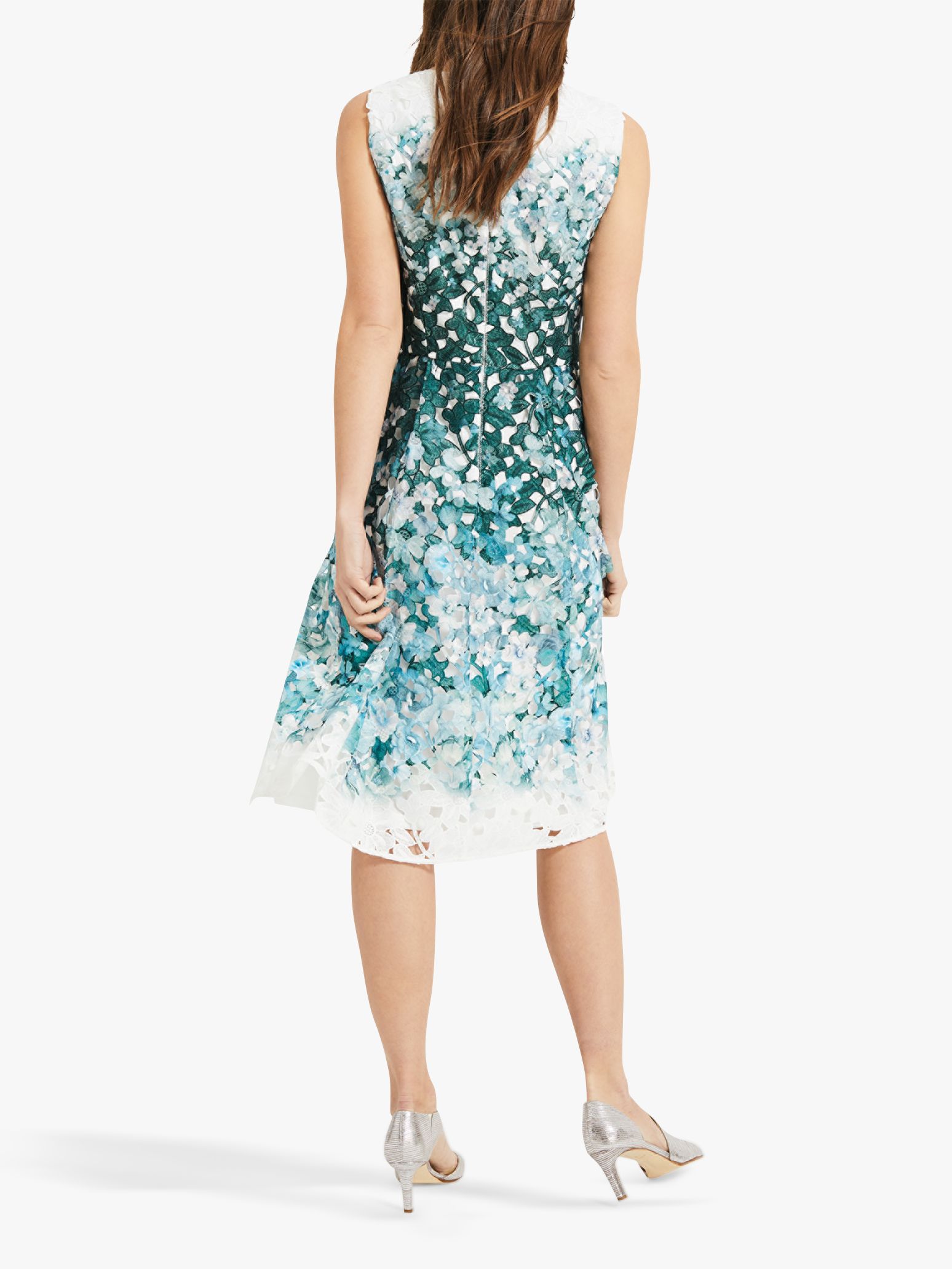 Phase Eight Angela Lace Detail Dress, Green/Multi at John Lewis & Partners