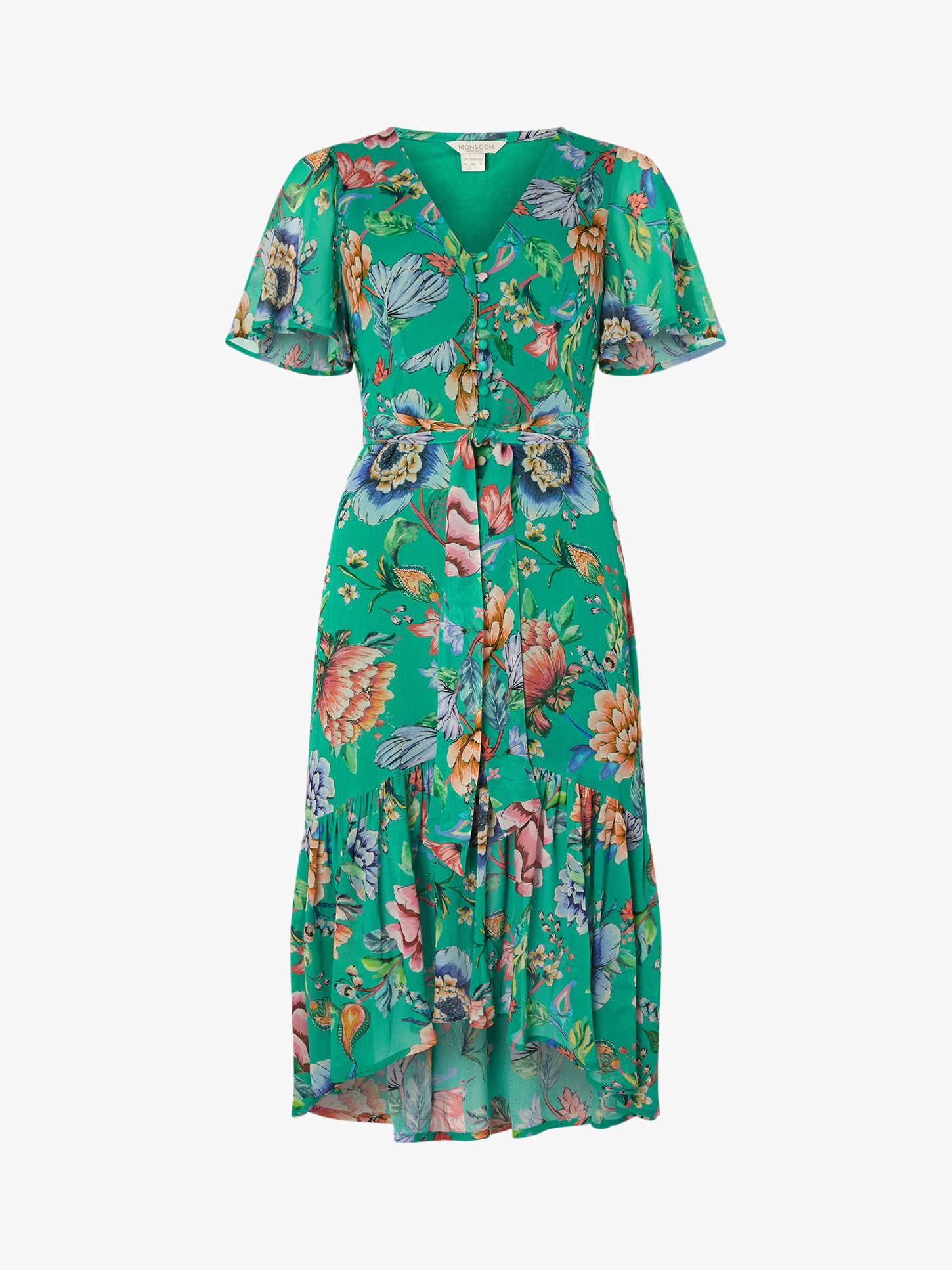 Monsoon Alba Print Tea Dress, Green at John Lewis & Partners