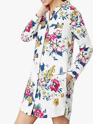 Joules Verity Floral Print Nightshirt, Cream/Multi