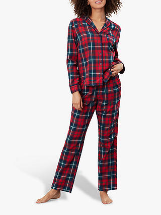 Joules Caitlin Check Cotton Pyjama Set, Red
