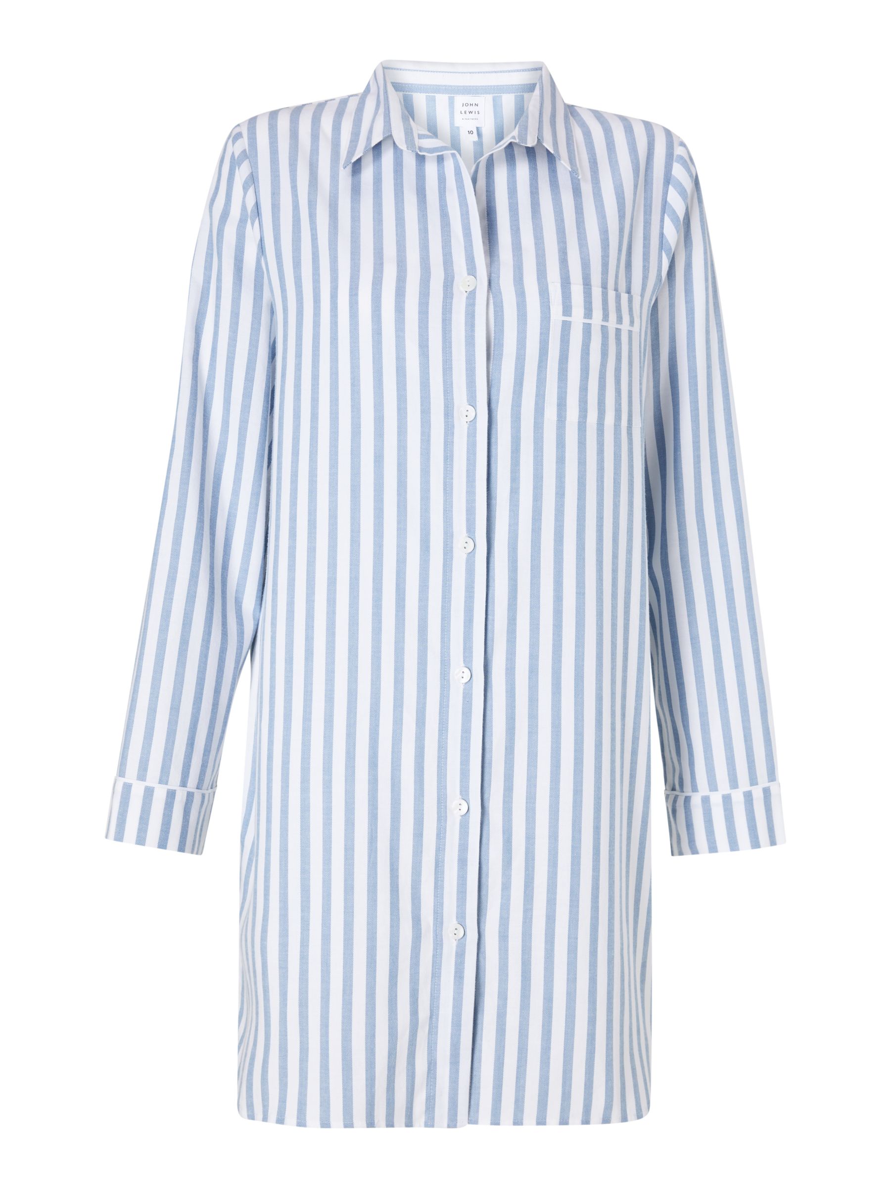 John Lewis & Partners Luna Stripe Cotton Nightshirt, White/Blue