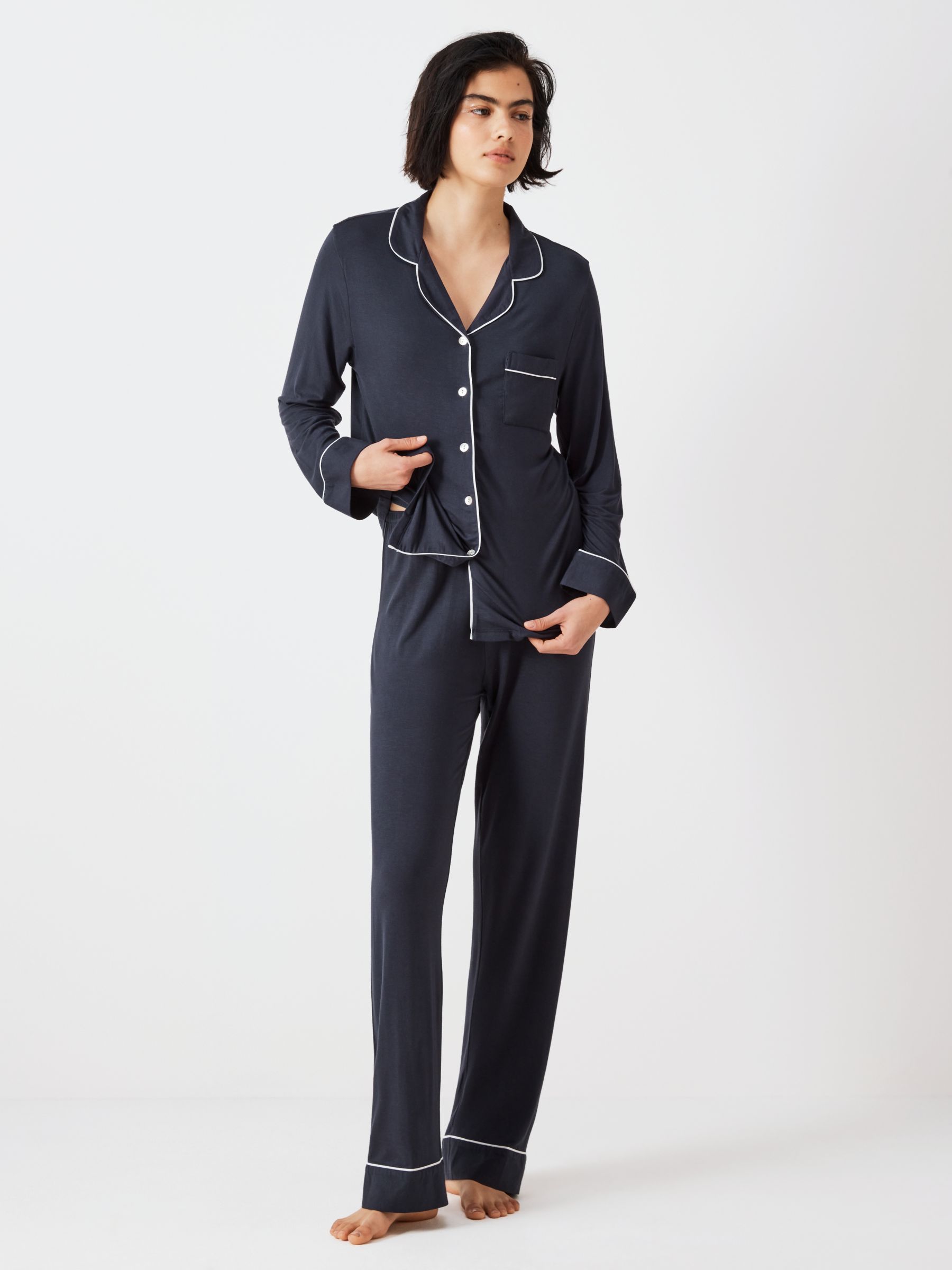 John Lewis Aria Modal Pyjama Set, Navy at John Lewis & Partners