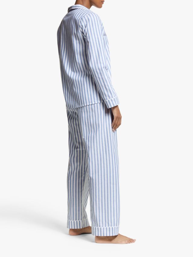 John Lewis & Partners Luna Stripe Cotton Pyjama Set, White/Blue, 8