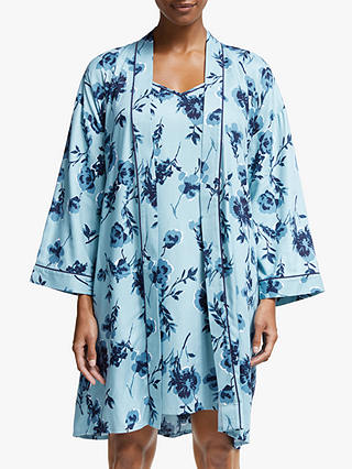 John Lewis & Partners Lottie Floral Dressing Gown With Eye Mask, Blue