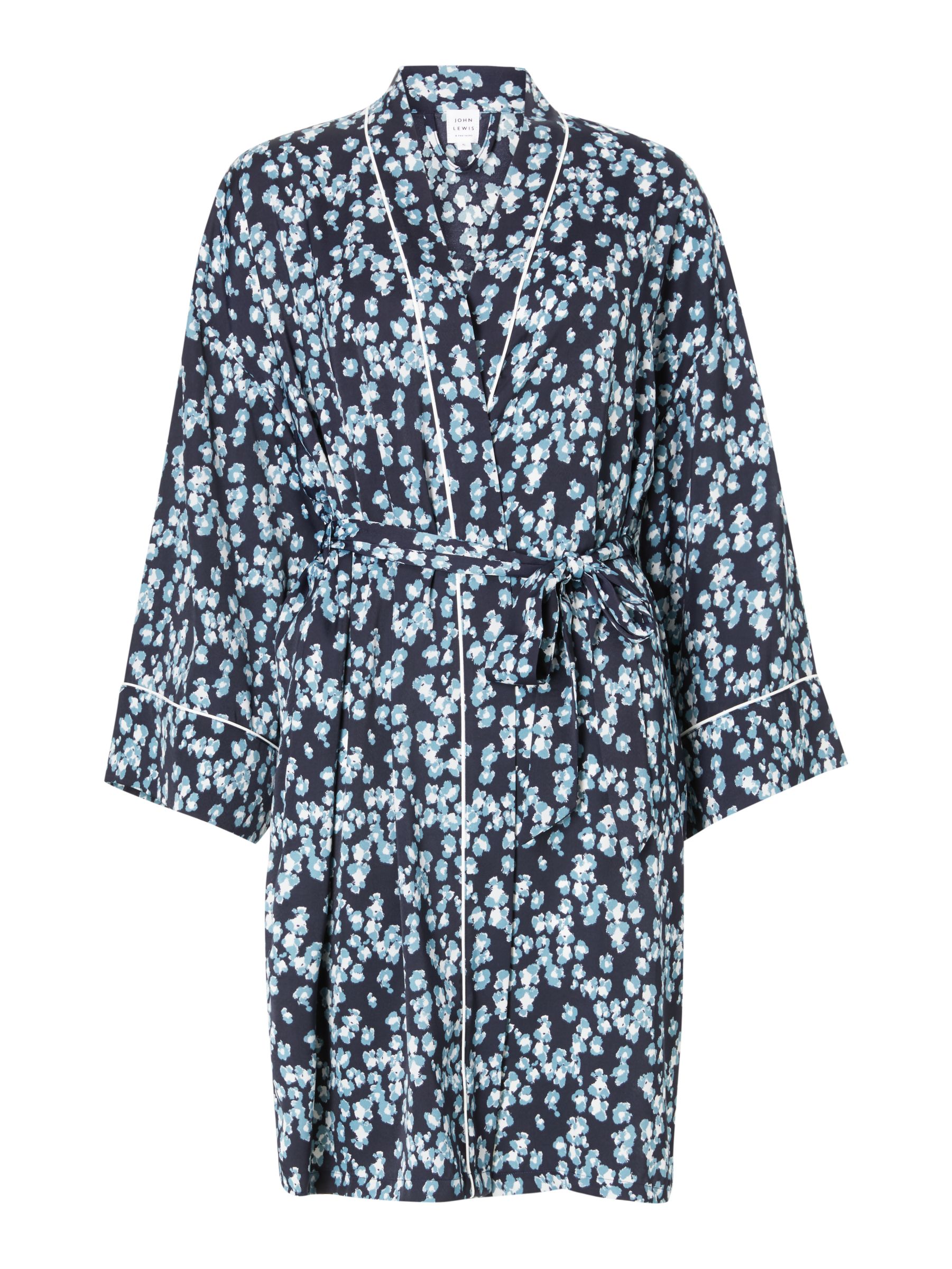 John Lewis & Partners Wren Leopard Print Satin Kimono, Navy