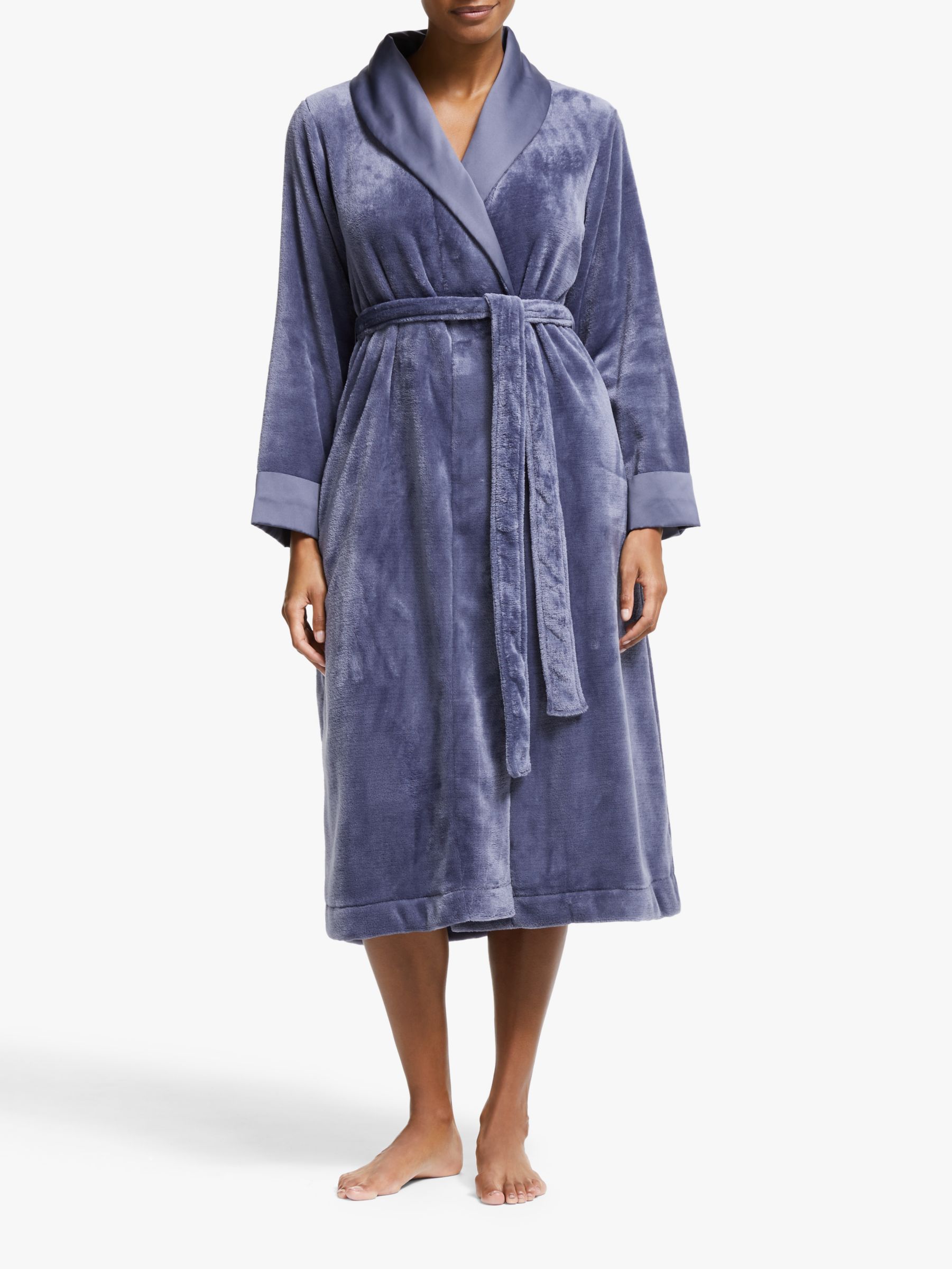 John Lewis & Partners Satin Fleece Robe, Blue Grey at John Lewis & Partners