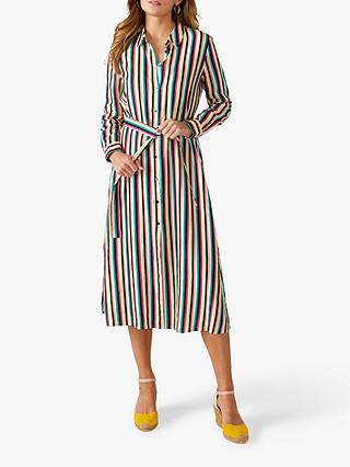 Pure Collection Linen Striped Shirt Dress, Multi