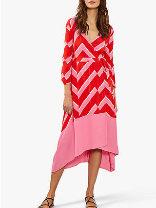 Mint Velvet Chevron Wrap Dress, Pink/Red
