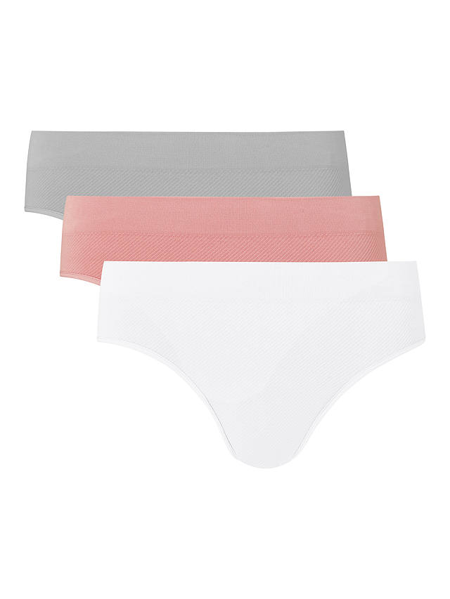 John Lewis Seam Free Ribbed Bikini Knickers, Pack of 3, Pink/White/Grey