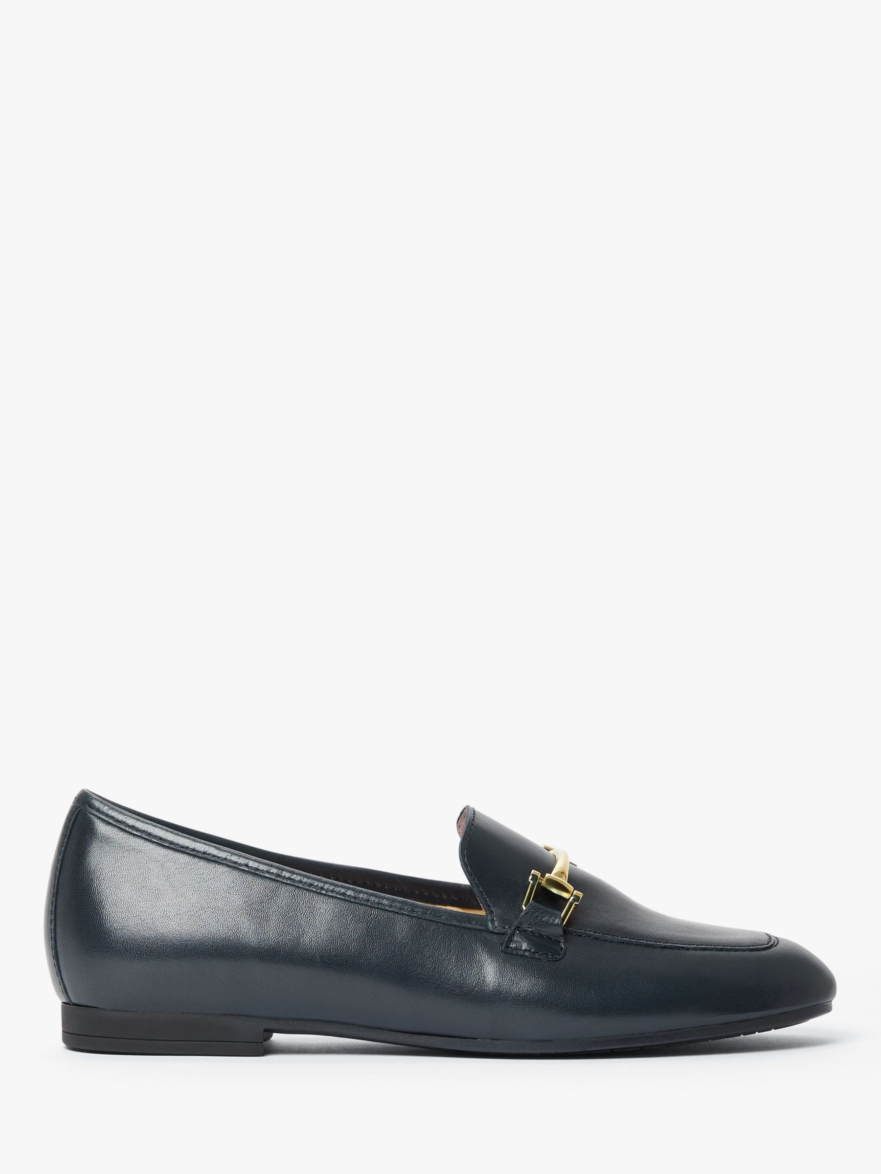 Gabor Serin Leather Gold Trim Loafers, Navy at John Lewis & Partners