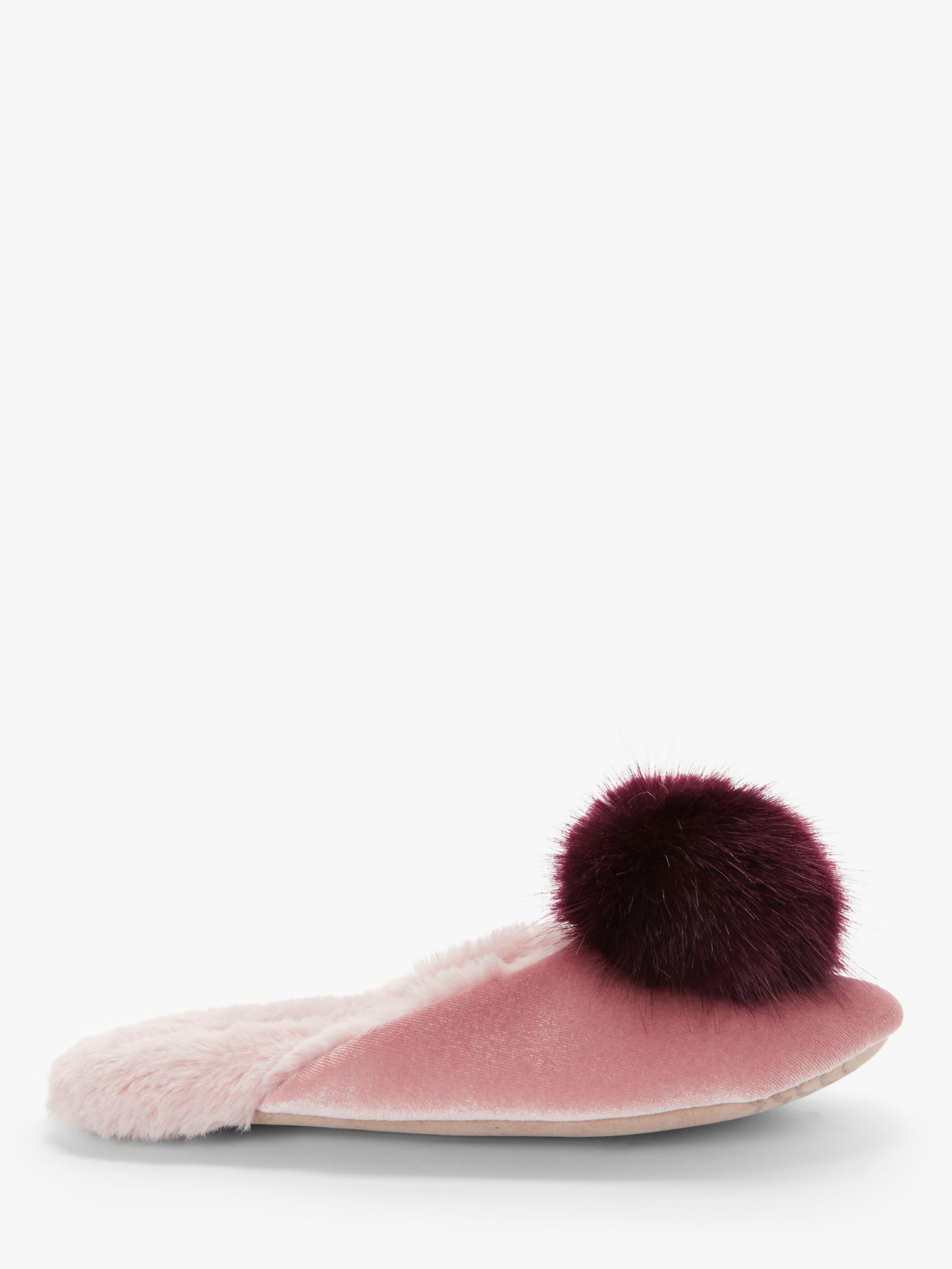 John Lewis & Partners Faux Fur Pom Slippers, Pink