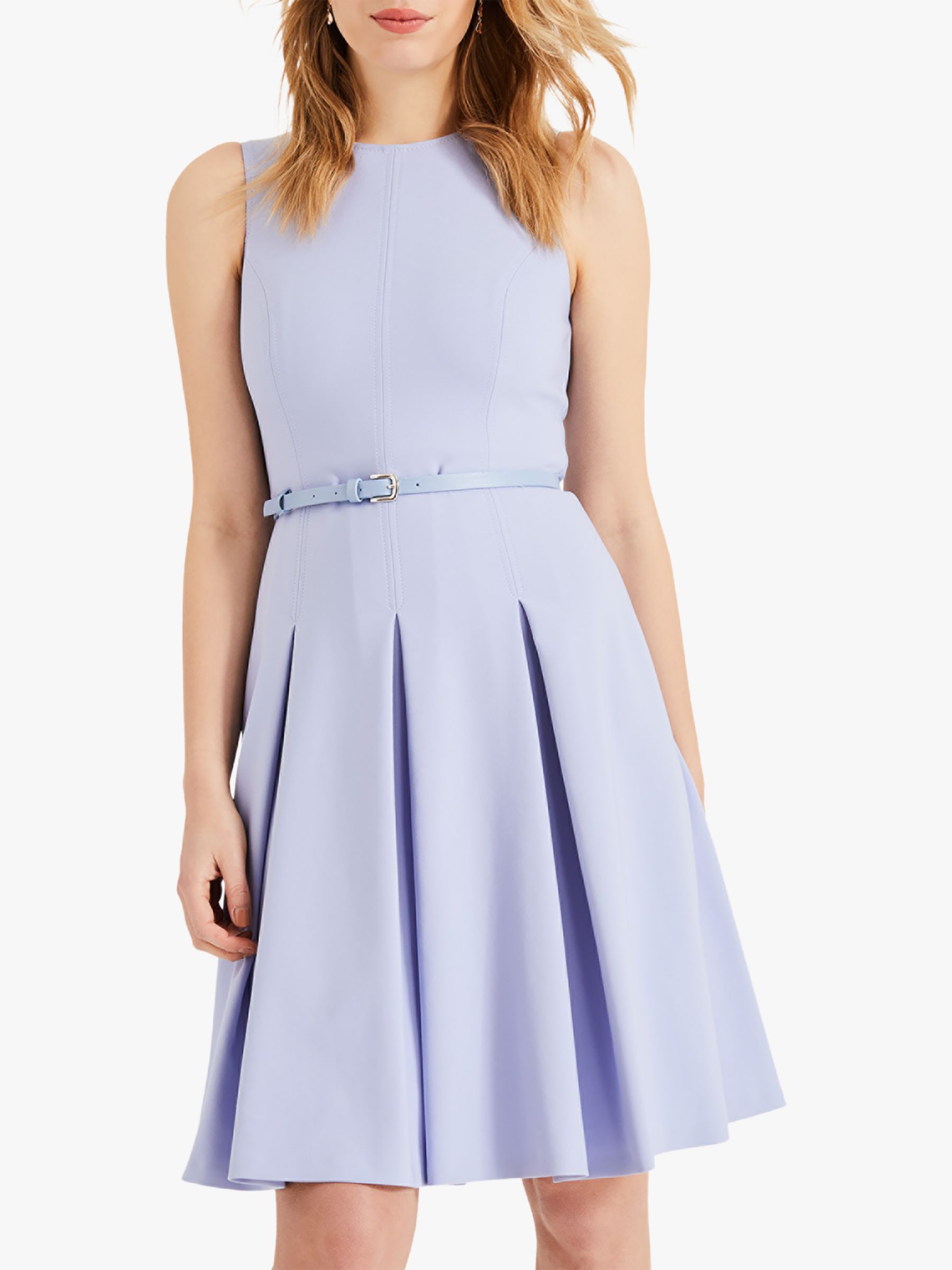 Phase Eight Elidah Belted Pleat Dress, Dusty Blue at John Lewis & Partners