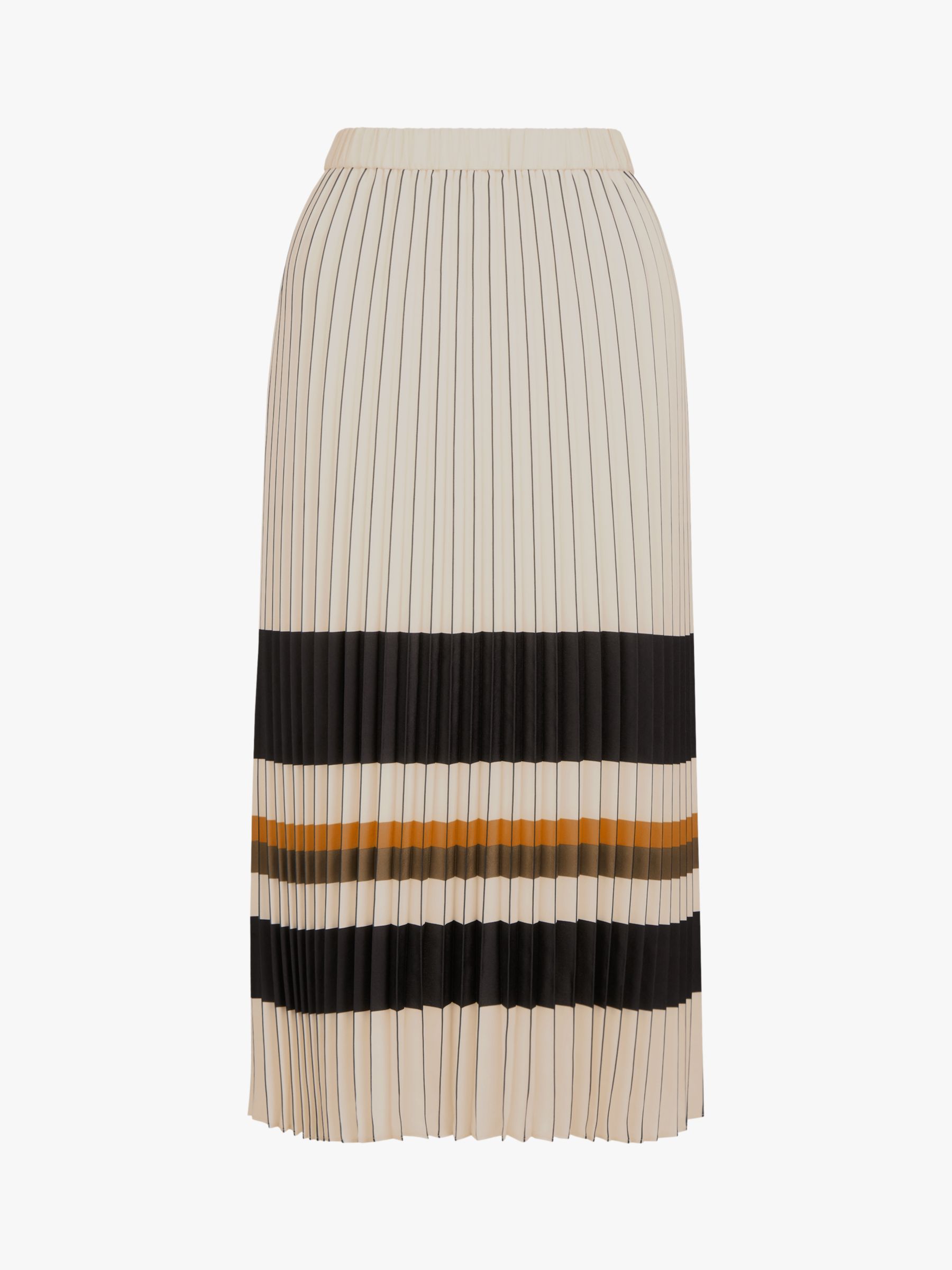 Hobbs Zoe Pleated Stripe Midi Skirt, Ivory/Multi