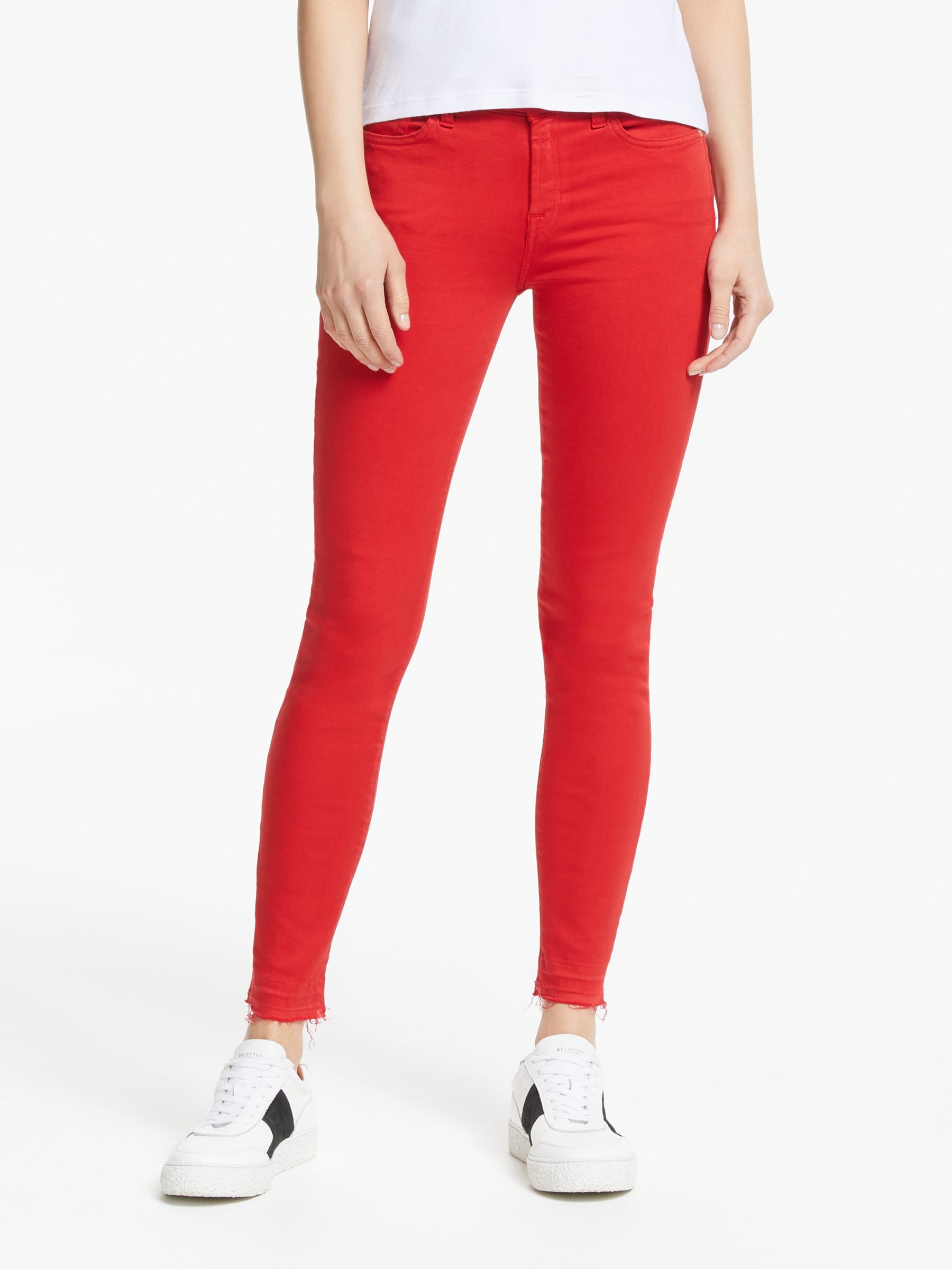 red ankle grazer jeans