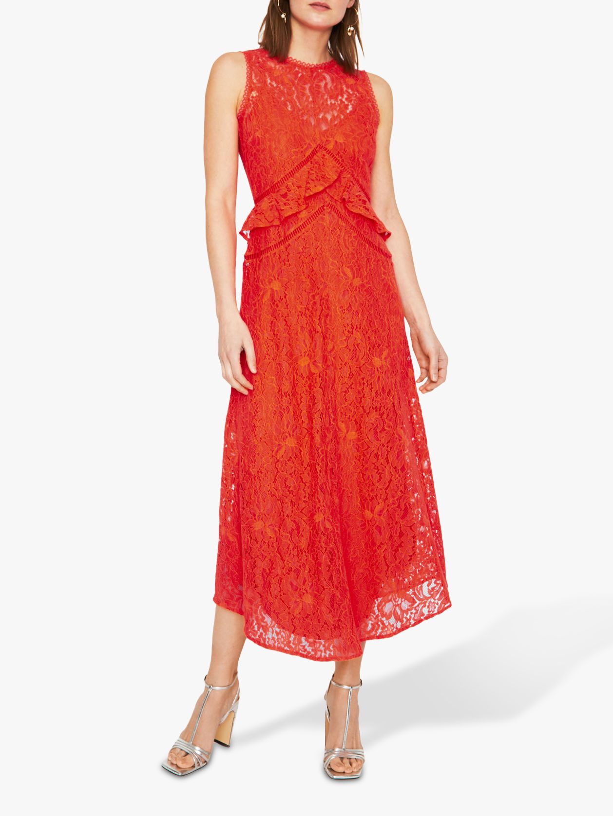 coral lace midi dress