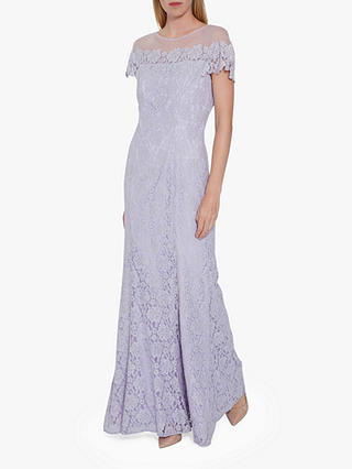 Gina Bacconi Oriole Embroidered Lace Maxi Dress, Lilac