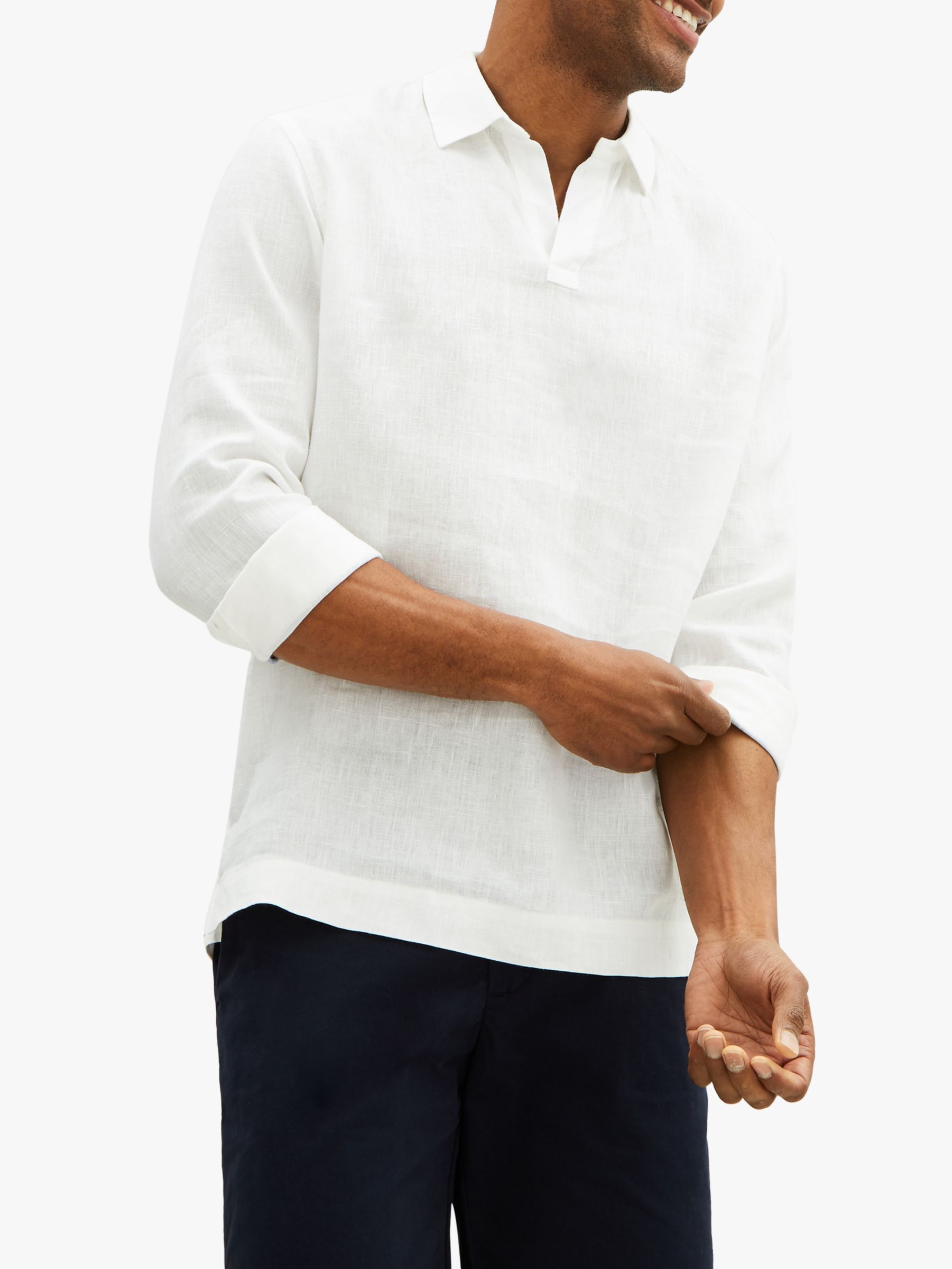 Jaeger Open Collar Linen Shirt White At John Lewis Partners