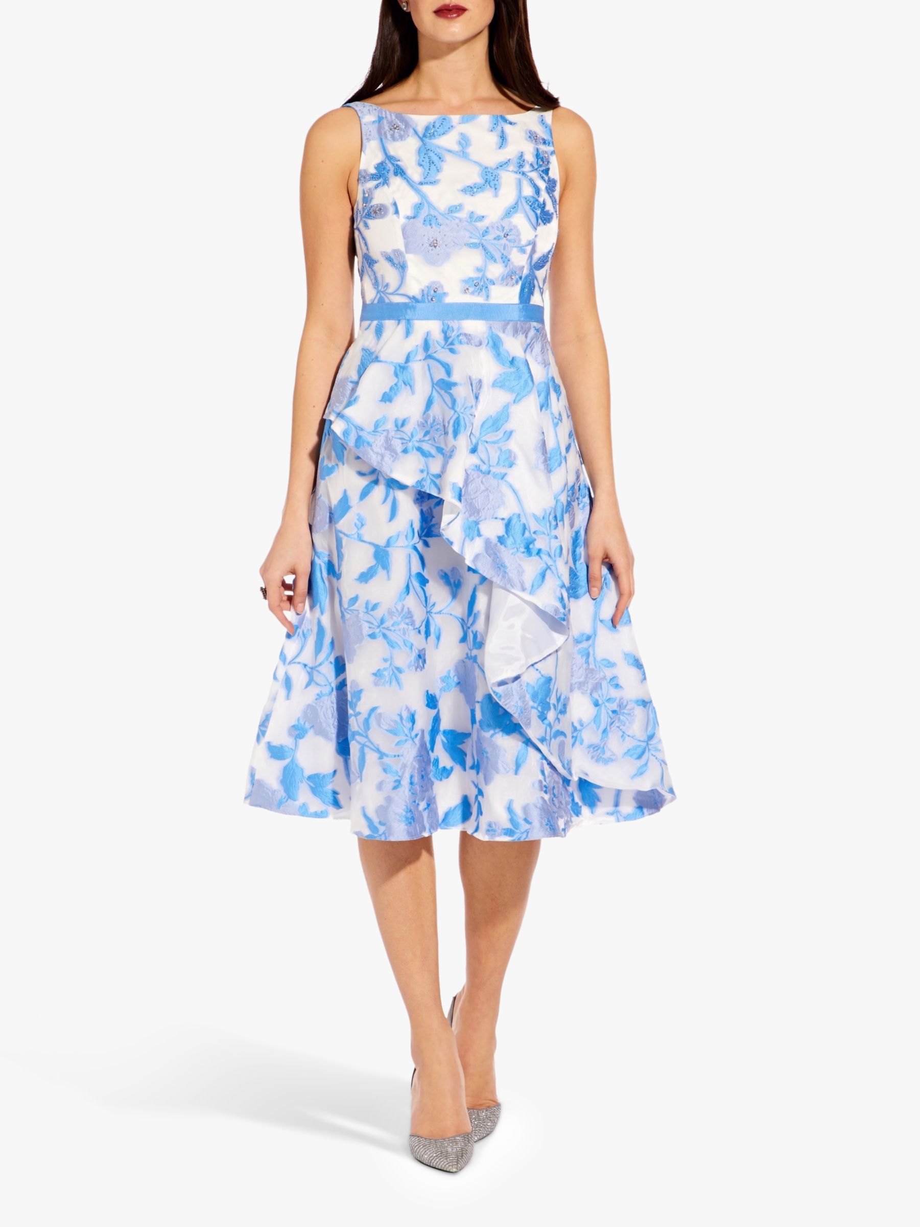 Adrianna Papell Organza Dress, Sky Blue/Multi at John Lewis & Partners