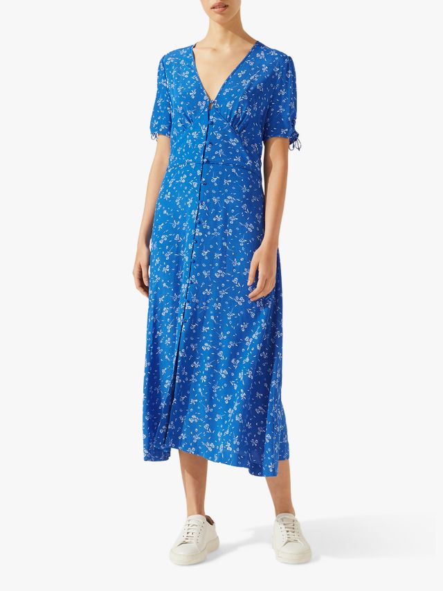 Jigsaw Dandelion Midi V-Neck Tea Dress, Blue, 6