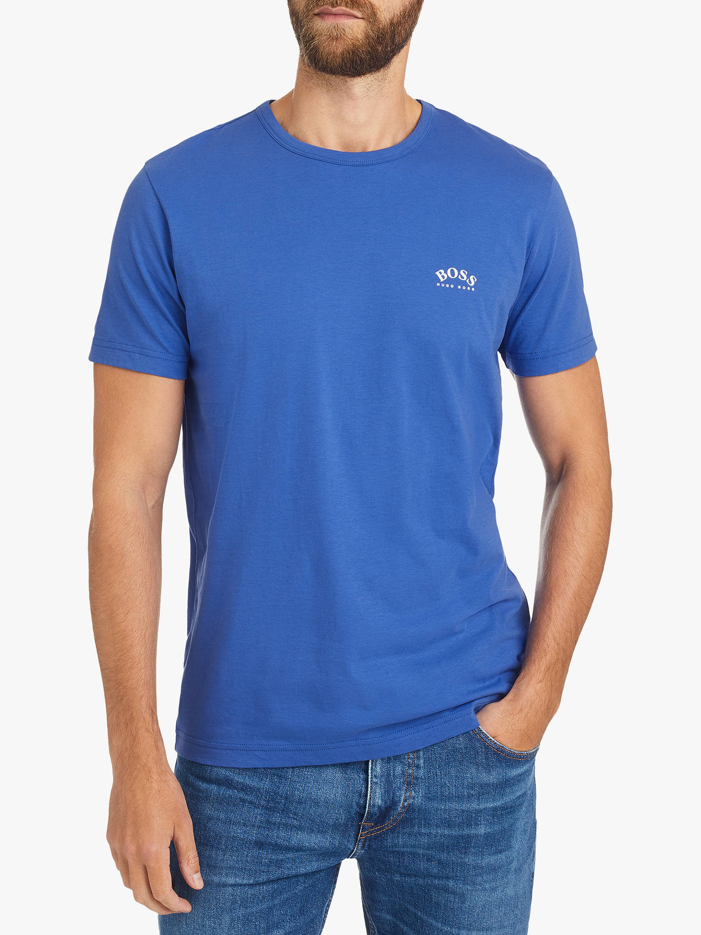 BOSS Curved Logo T-Shirt, Blue at John Lewis & Partners