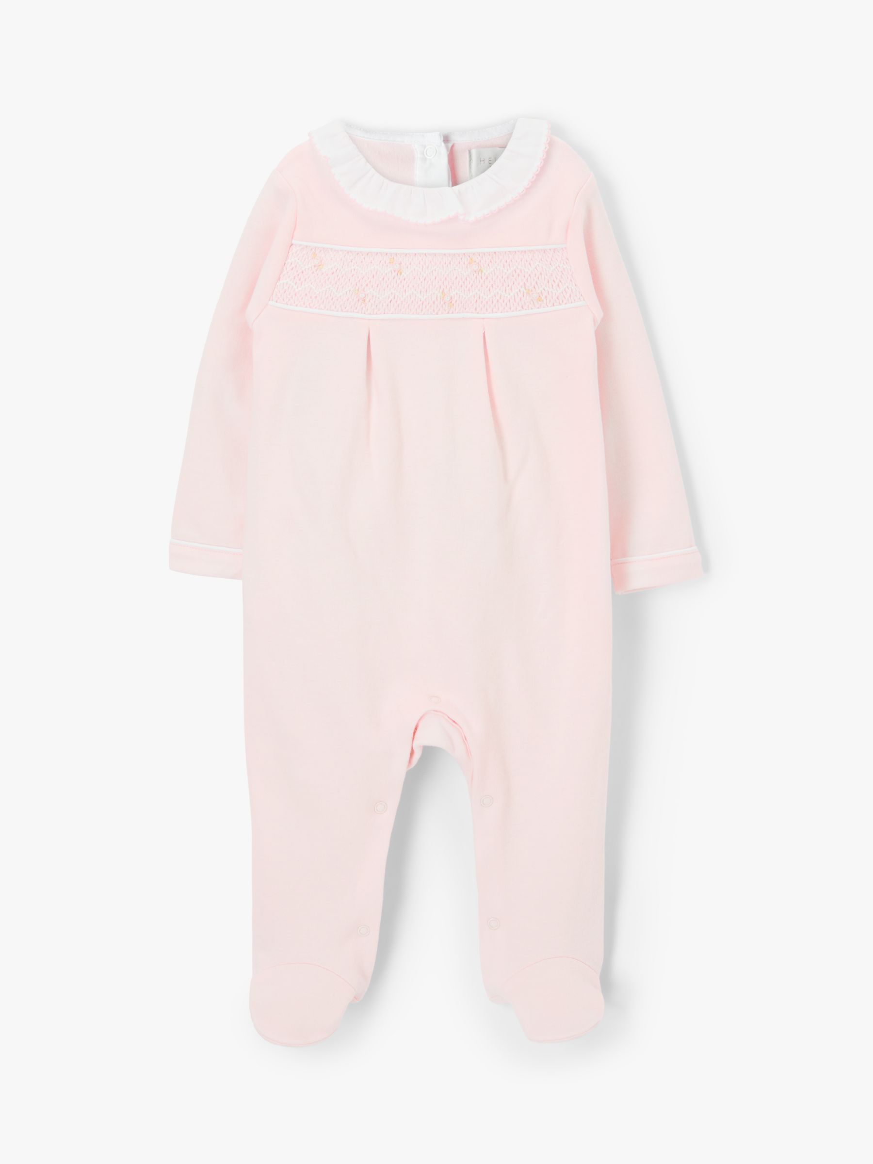 John Lewis & Partners Heirloom Collection Baby Smock Sleepsuit, Pink