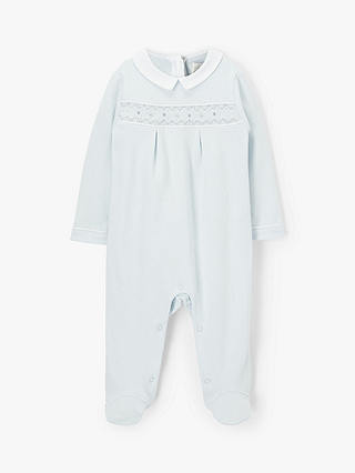 John Lewis & Partners Heirloom Collection Baby Smock Sleepsuit, Blue