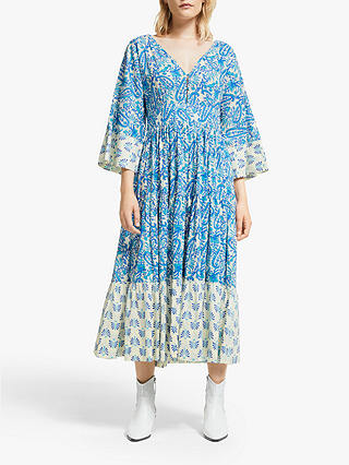 AND/OR La Galeria Elefante Kimono Paisley Print Midi Dress, Blue/Ivory