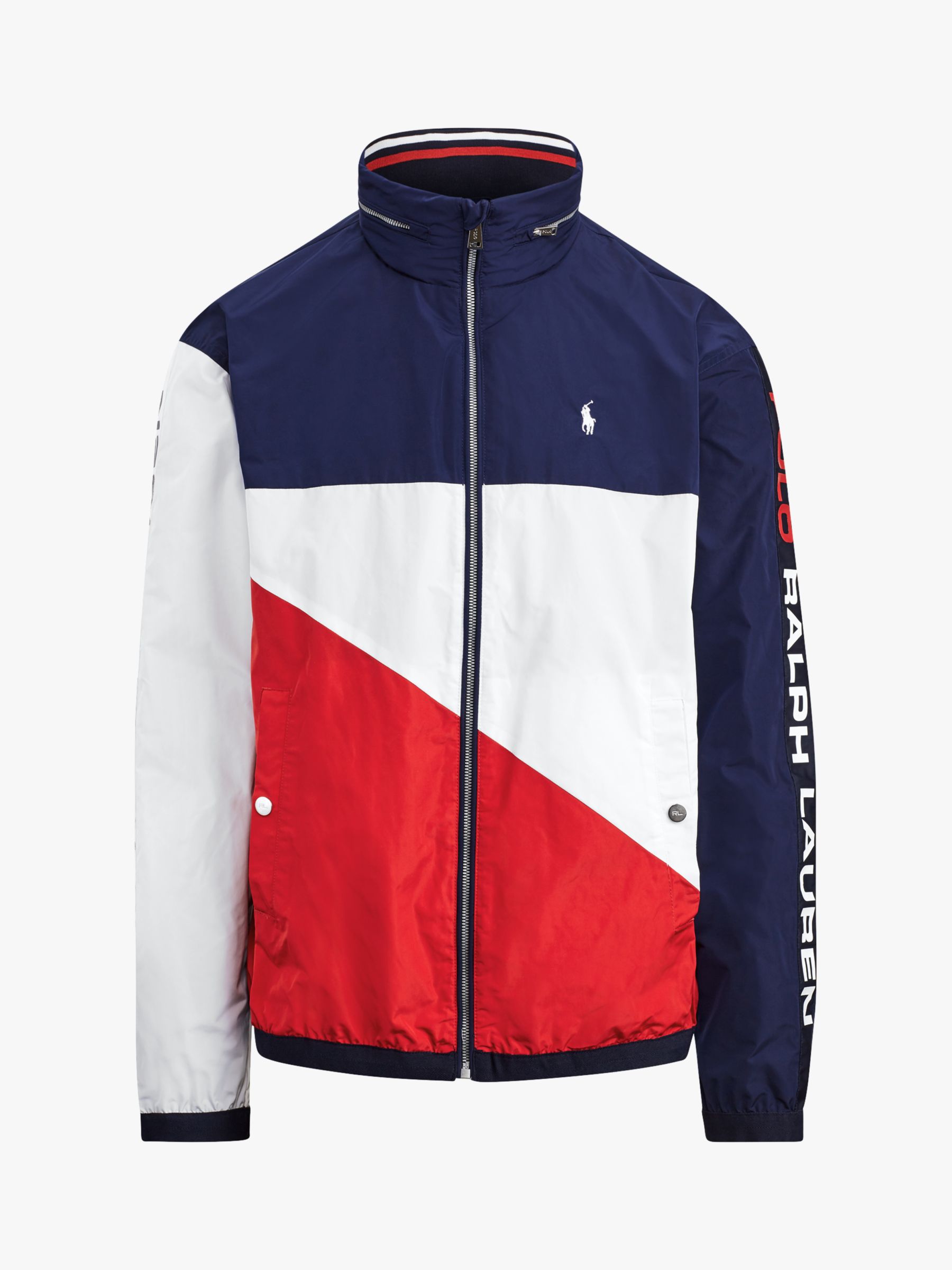 red white and blue polo windbreaker