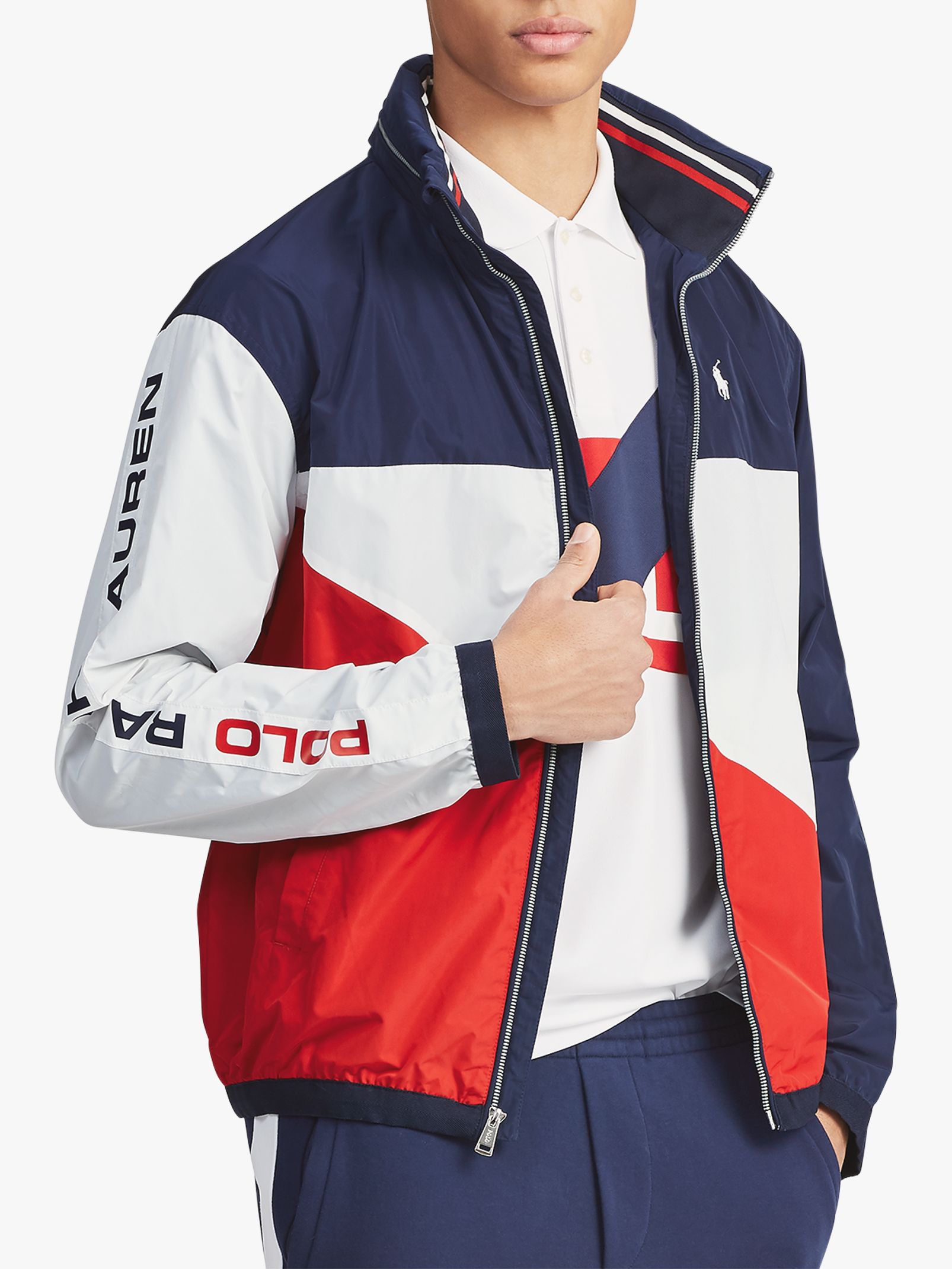 red and blue polo jacket