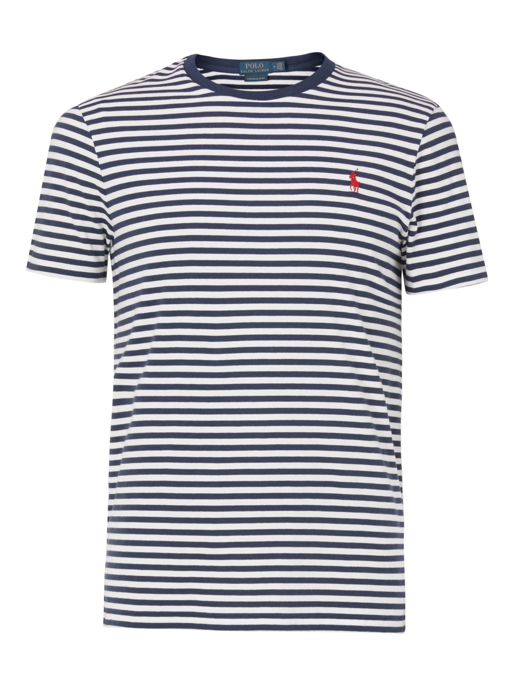 Polo Ralph Lauren Stripe Crew Neck T-Shirt, Nevis/Newport Navy/Red