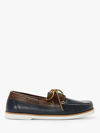 John Lewis & Partners Leather Boat Shoes, Navy/Blue
