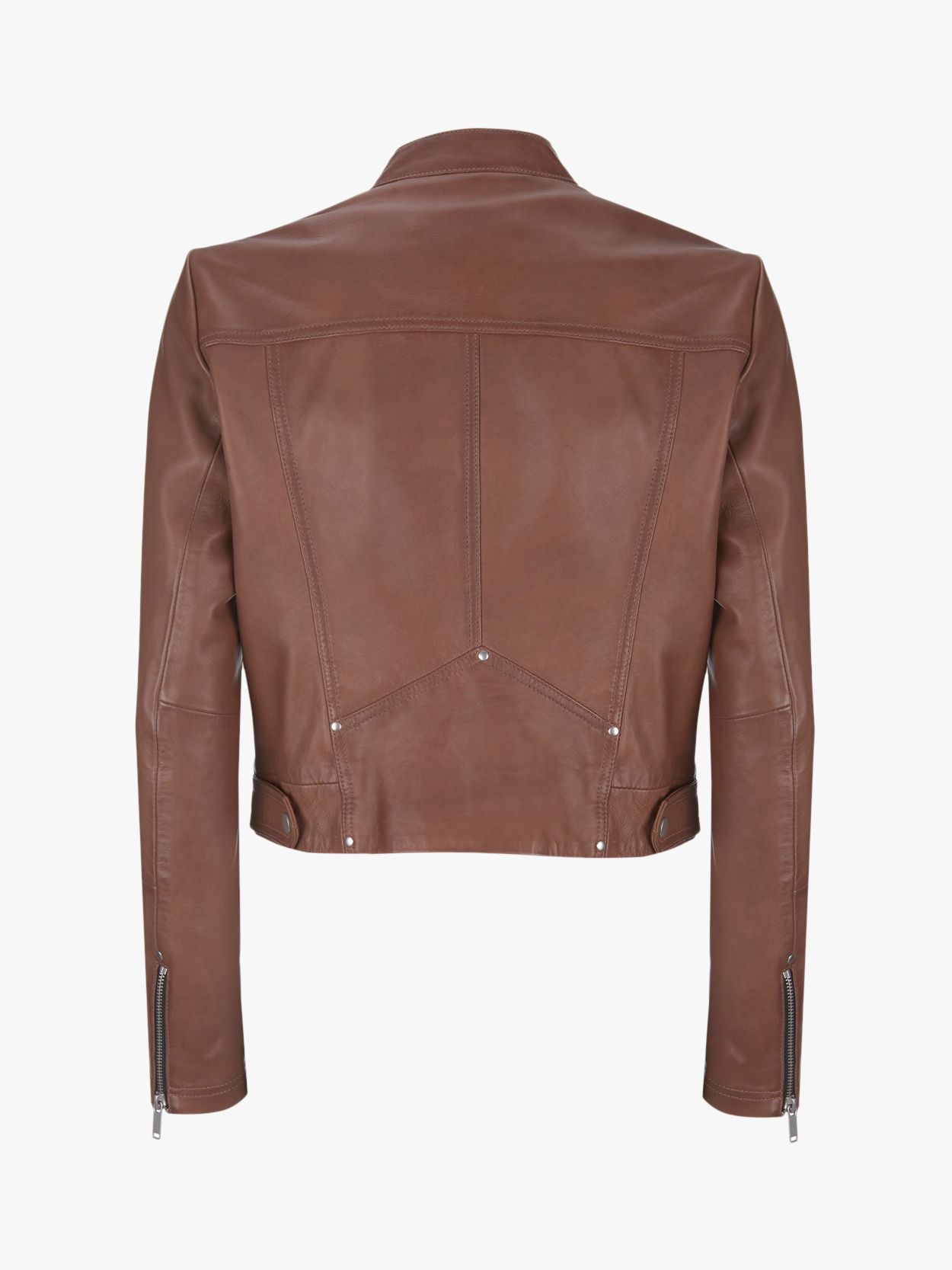 Mint Velvet Leather Biker Jacket, Tan at John Lewis & Partners