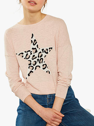 Mint Velvet Blush Leopard Star Cotton Jumper, Light Pink