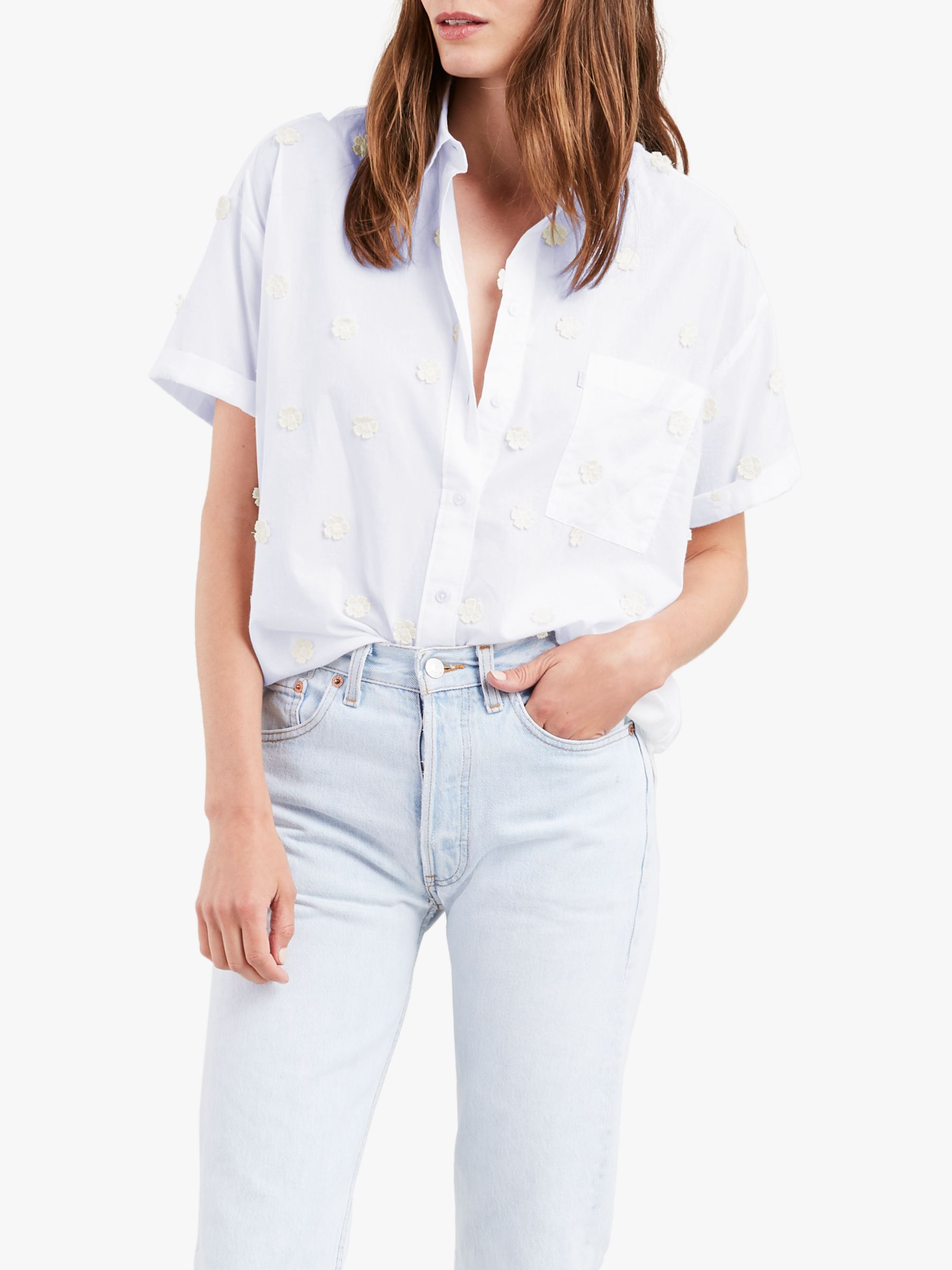 Levi's Maxine Applique Flower Short Sleeve Shirt, Mccool Bright White