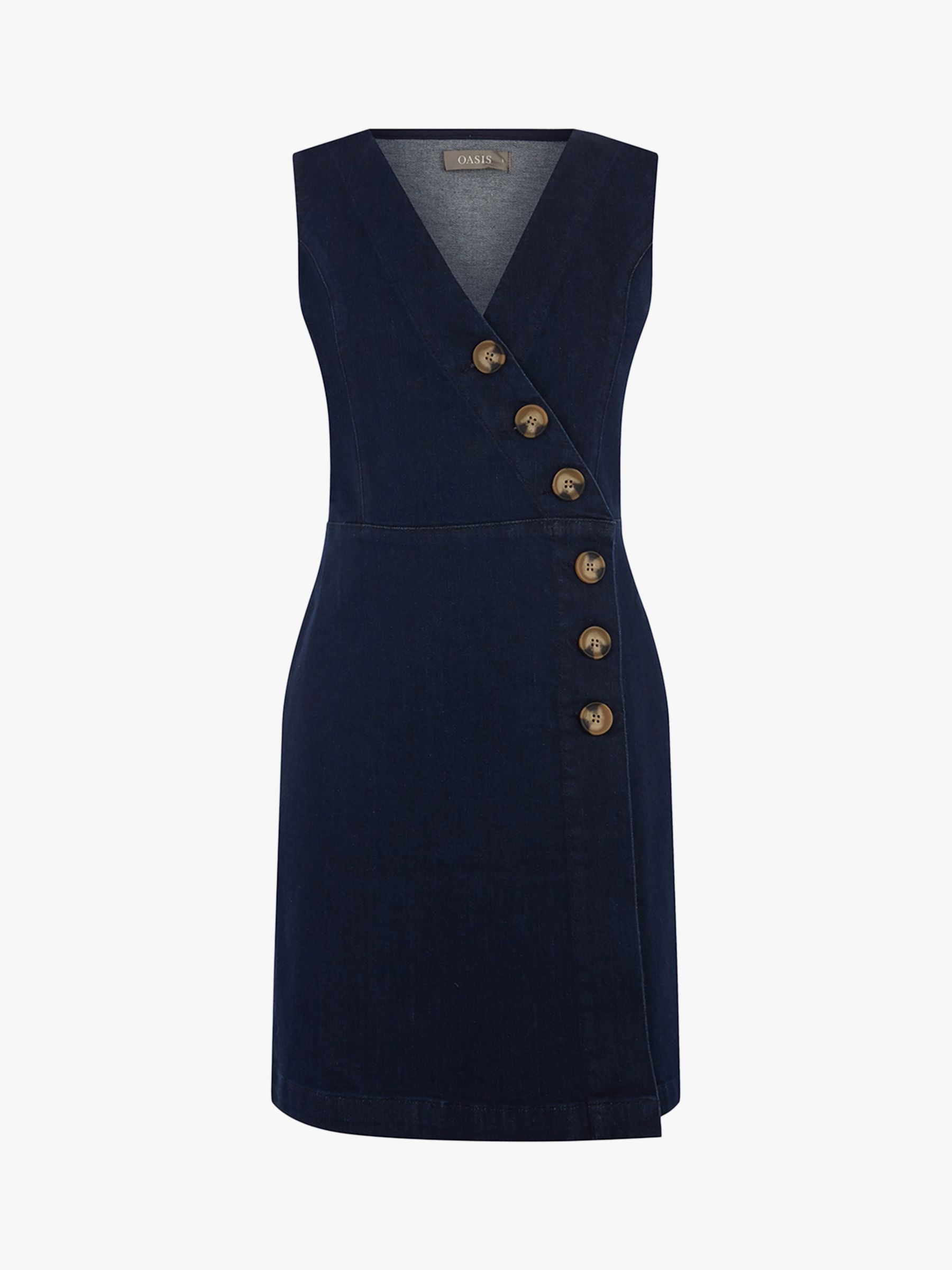 Oasis Button Structured Dress, Dark Wash