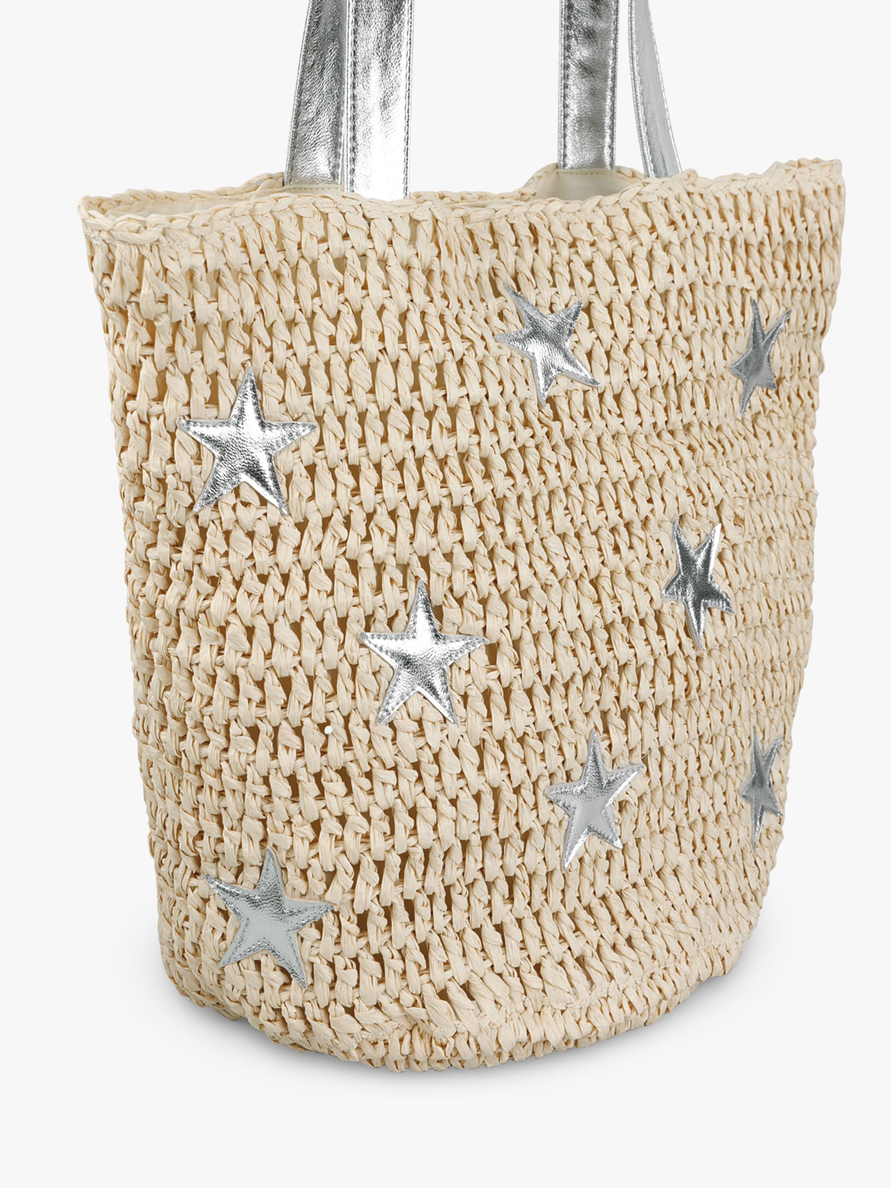 hush Cannes Straw Star Detail Tote Bag, Neutral/Silver at John Lewis & Partners