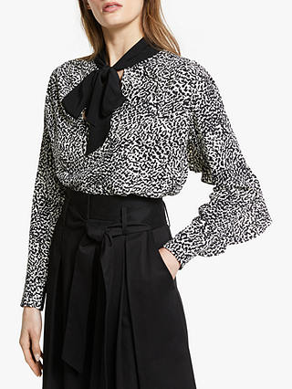 Somerset by Alice Temperley Micro Leopard Print Tie Neck Blouse, Shell