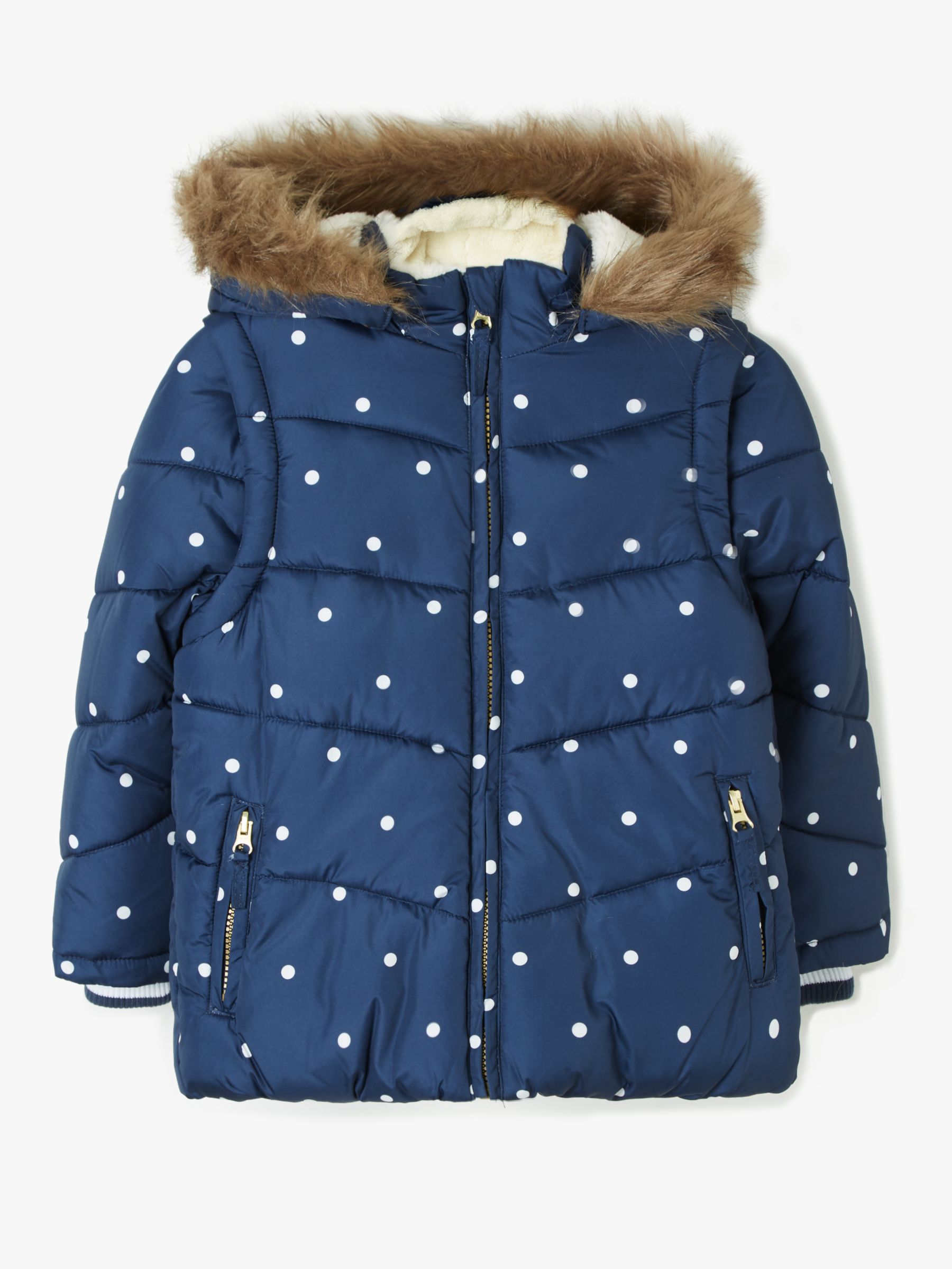 John Lewis & Partners Girls' Padded 2-in-1 Spotted Coat, Navy