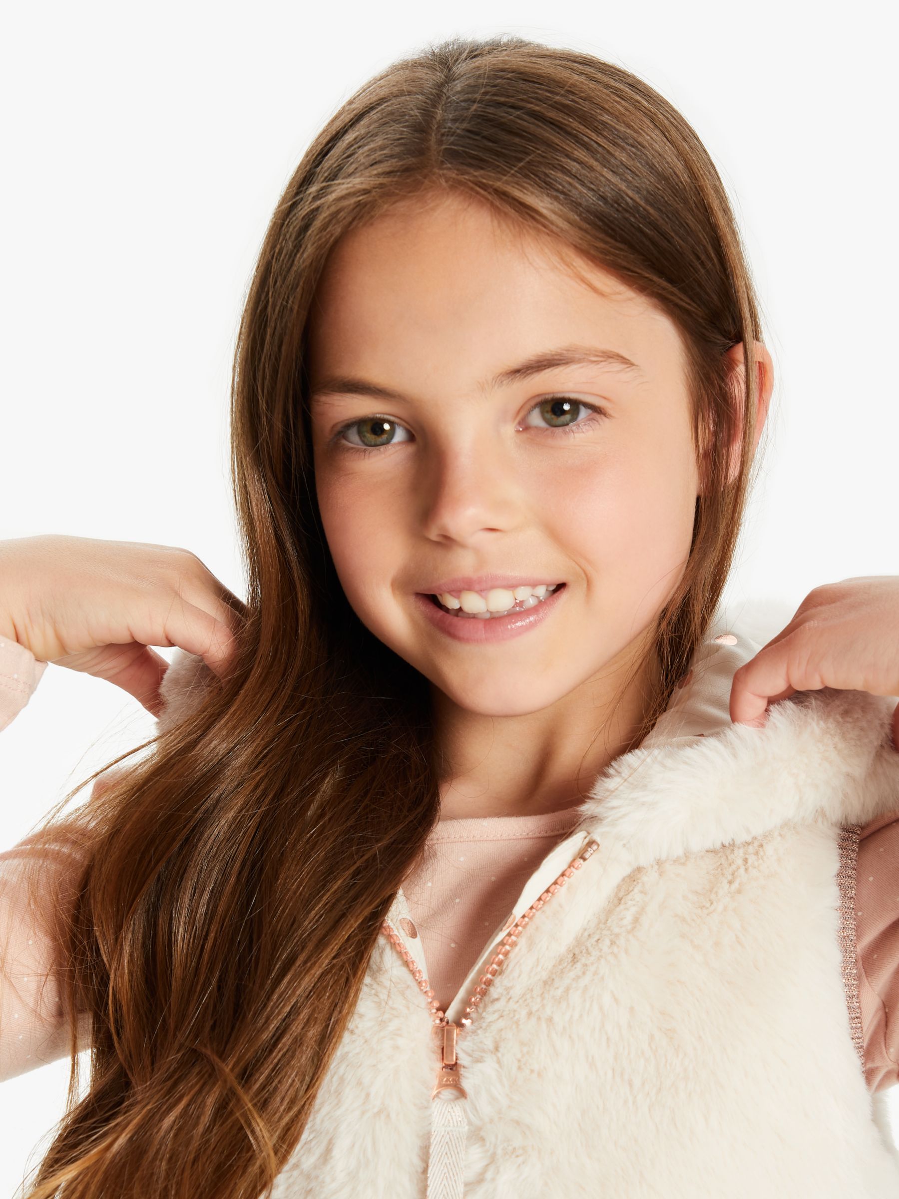 John Lewis And Partners Girls Sporty Faux Fur Gilet Cream At John Lewis And Partners