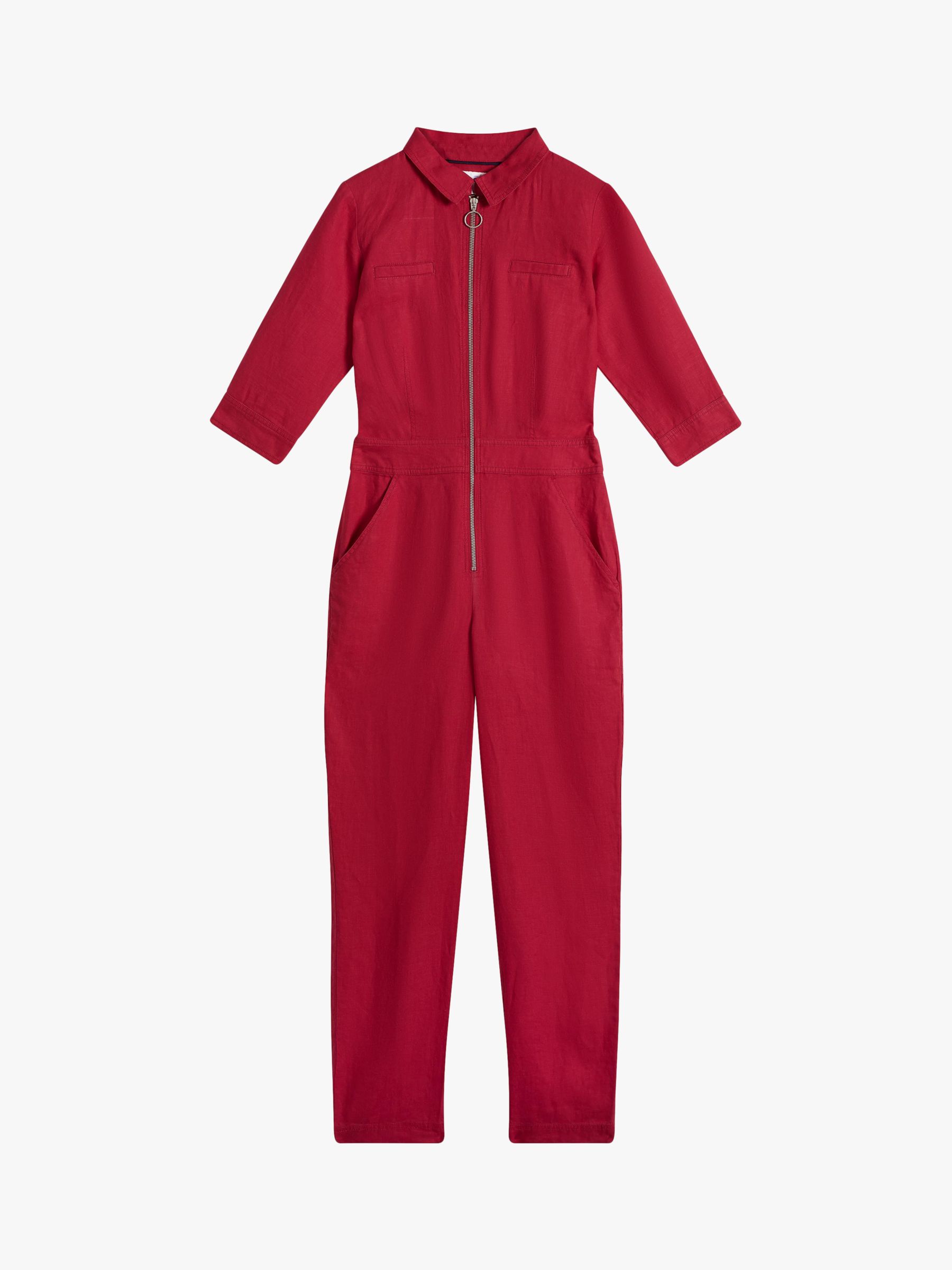 Brora Pure Linen Jumpsuit, Crimson