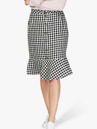 Brora Gingham Check Linen Skirt, Monochrome
